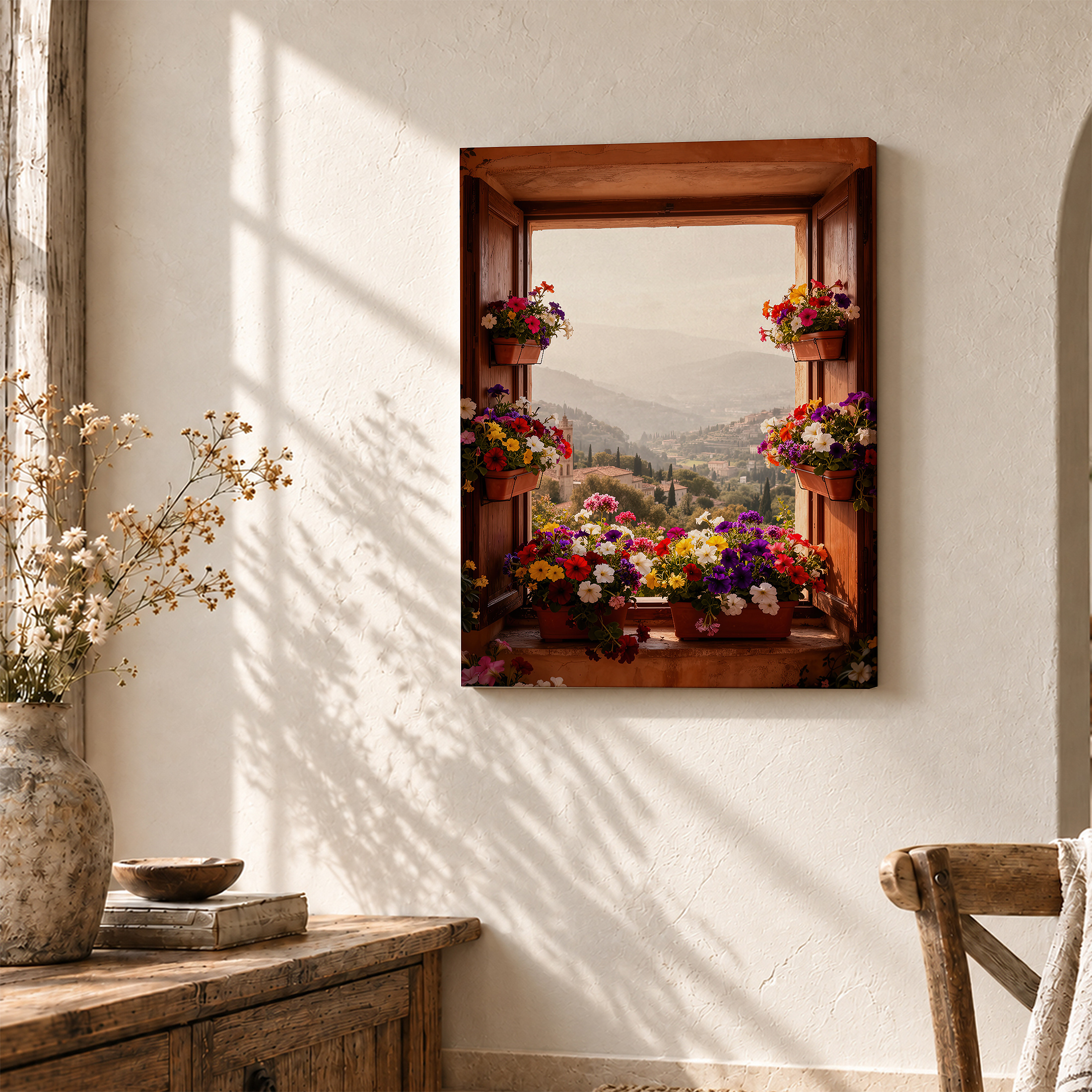 Sunlit Window Garden View Framed Canvas Wall Art - Ready to Hang - Image 3