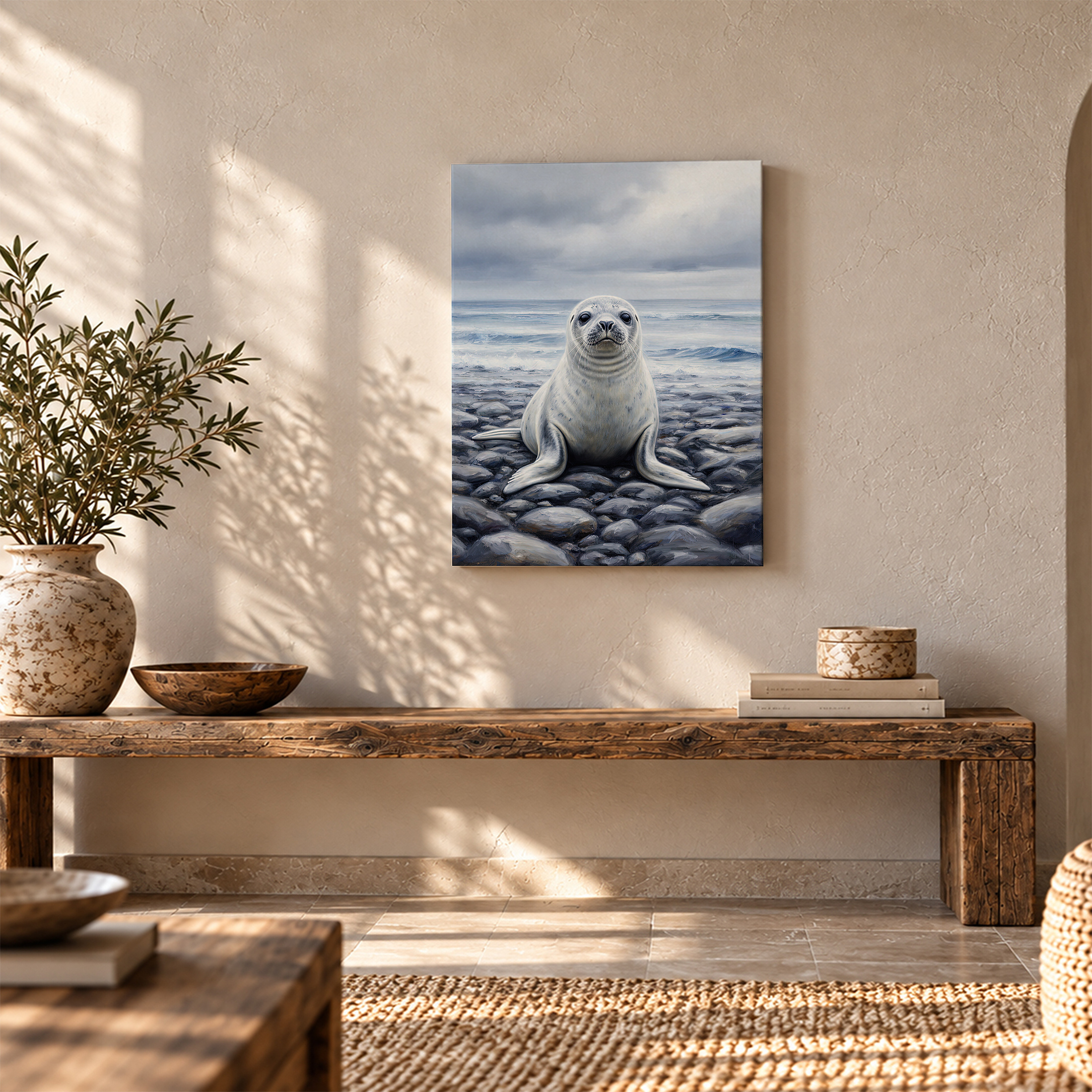 Seal on Rocky Shore Framed Canvas Wall Art - Ocean View Decor - Image 5