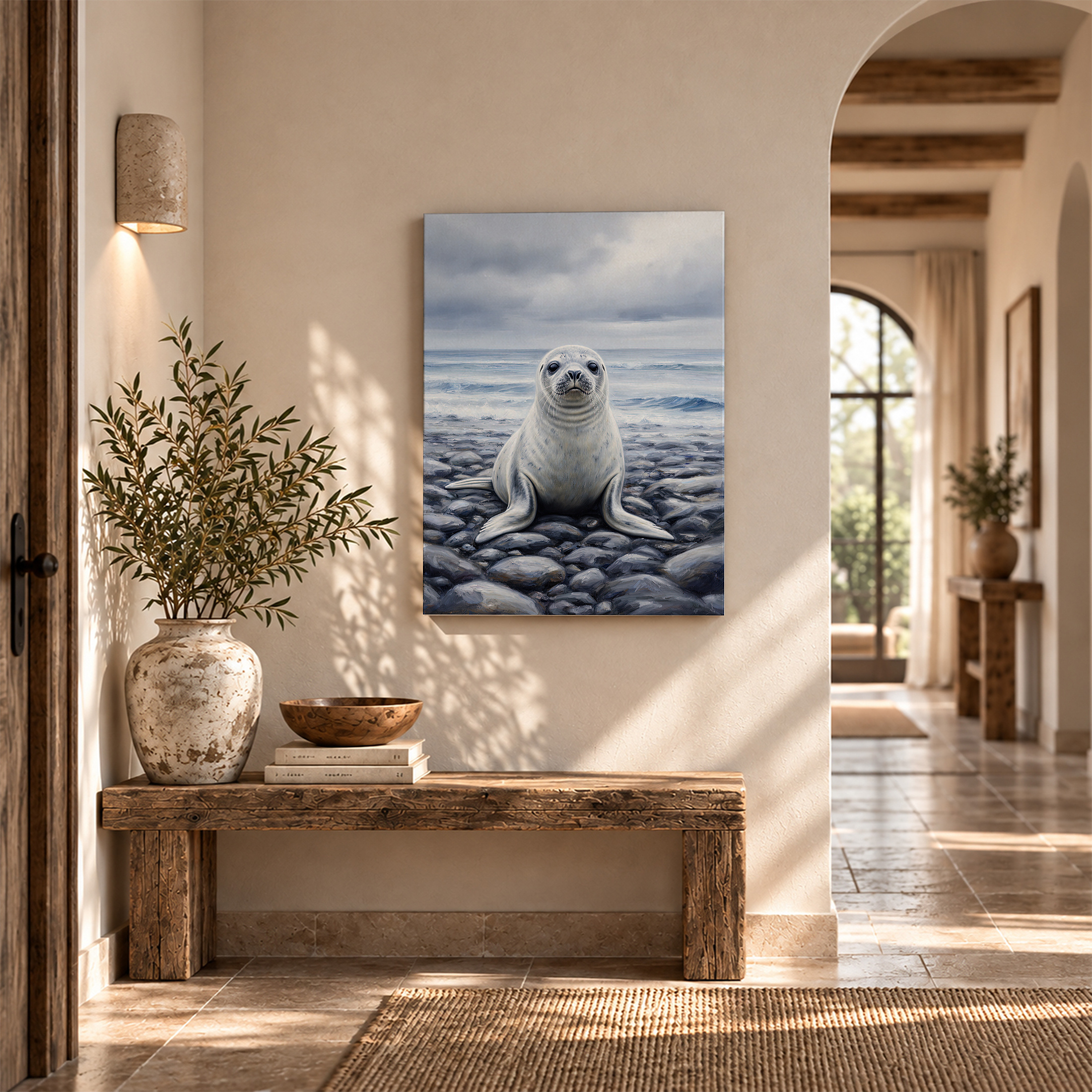 Seal on Rocky Shore Framed Canvas Wall Art - Ocean View Decor - Image 6