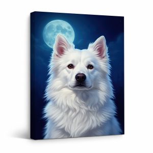 Lunar Samoyed Dog Night Scene Framed Canvas Wall Art