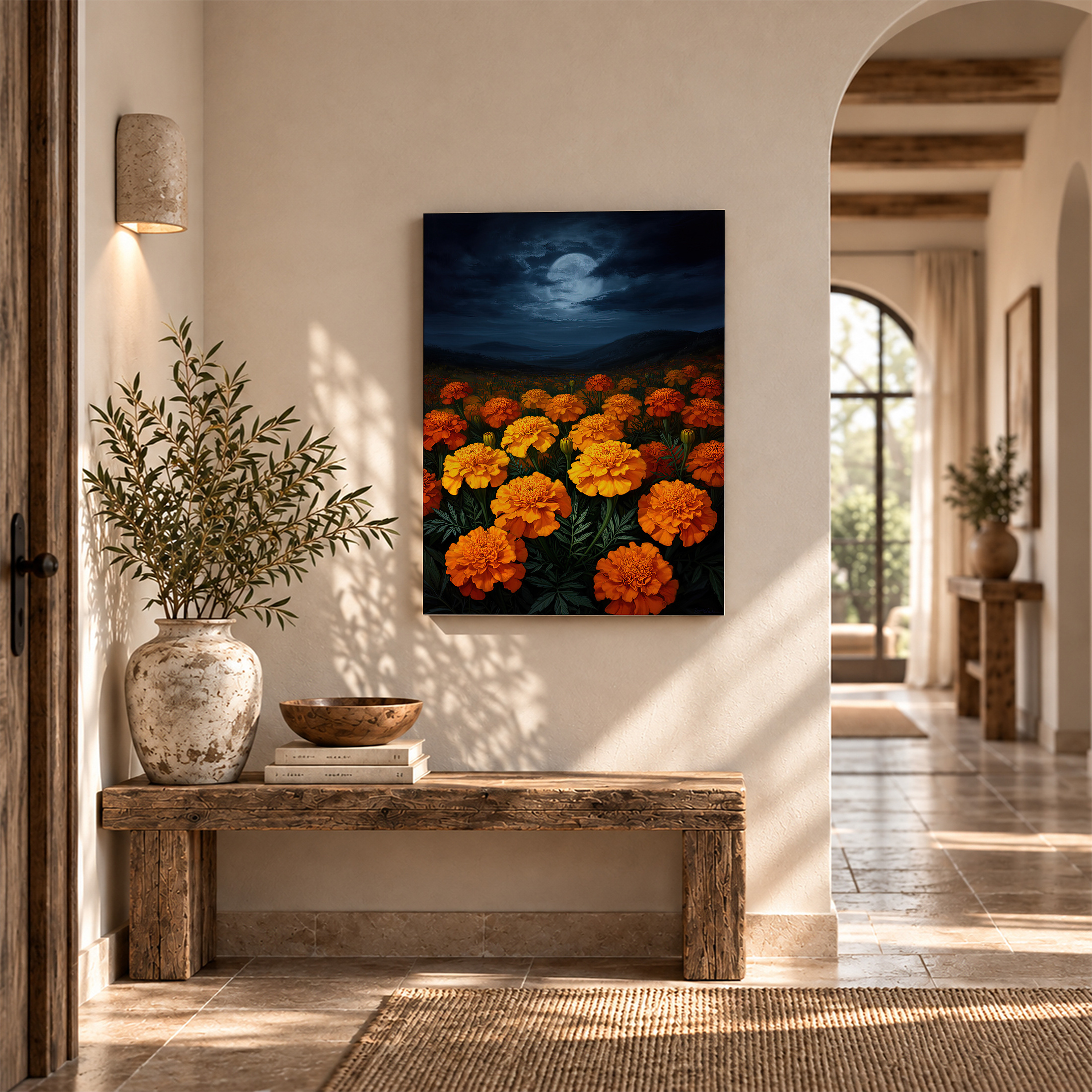 Moonlit Marigold Field Framed Canvas Wall Art - Ready to Hang - Image 6