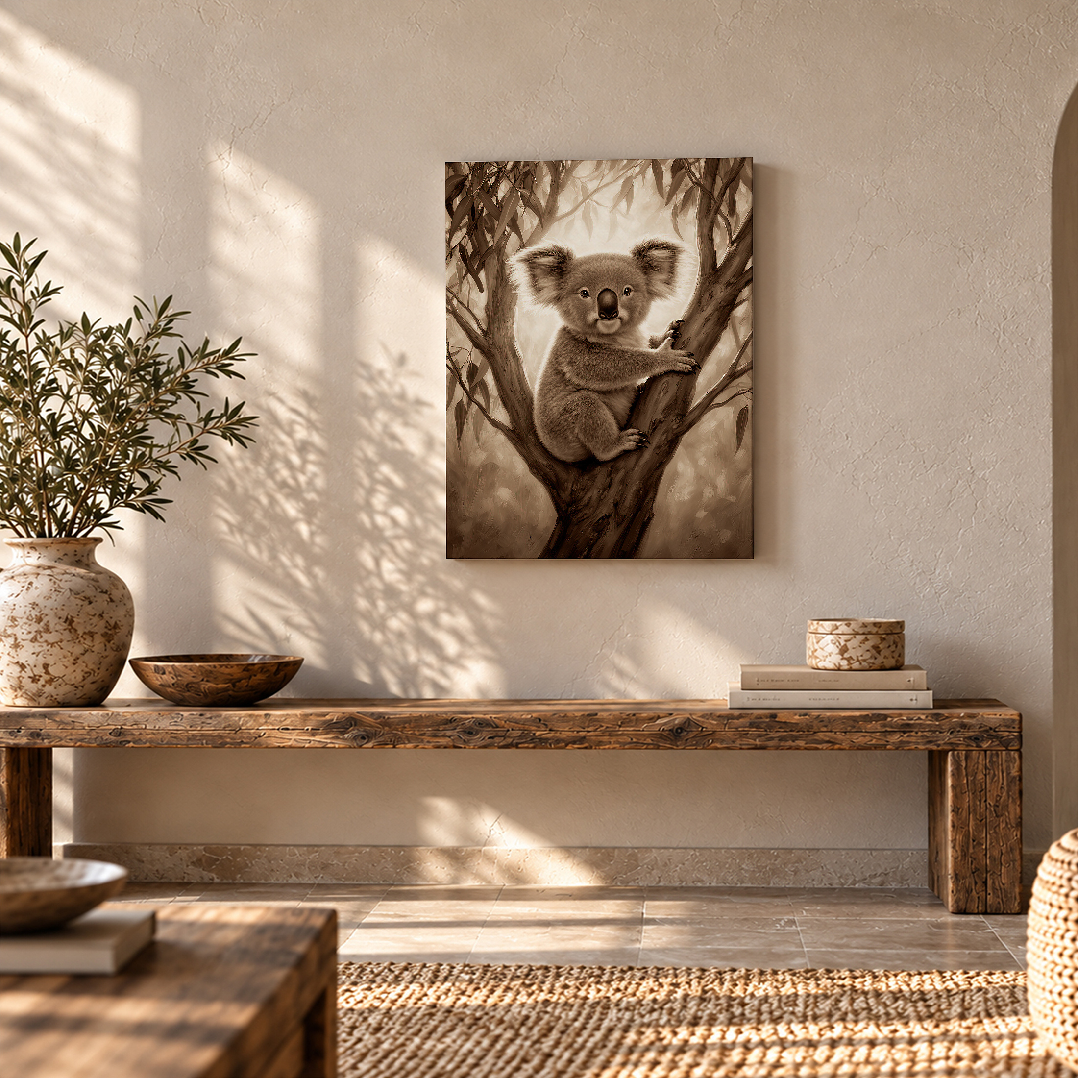 Koala in Tree Sepia Framed Canvas Wall Art - Ready to Hang - Image 5