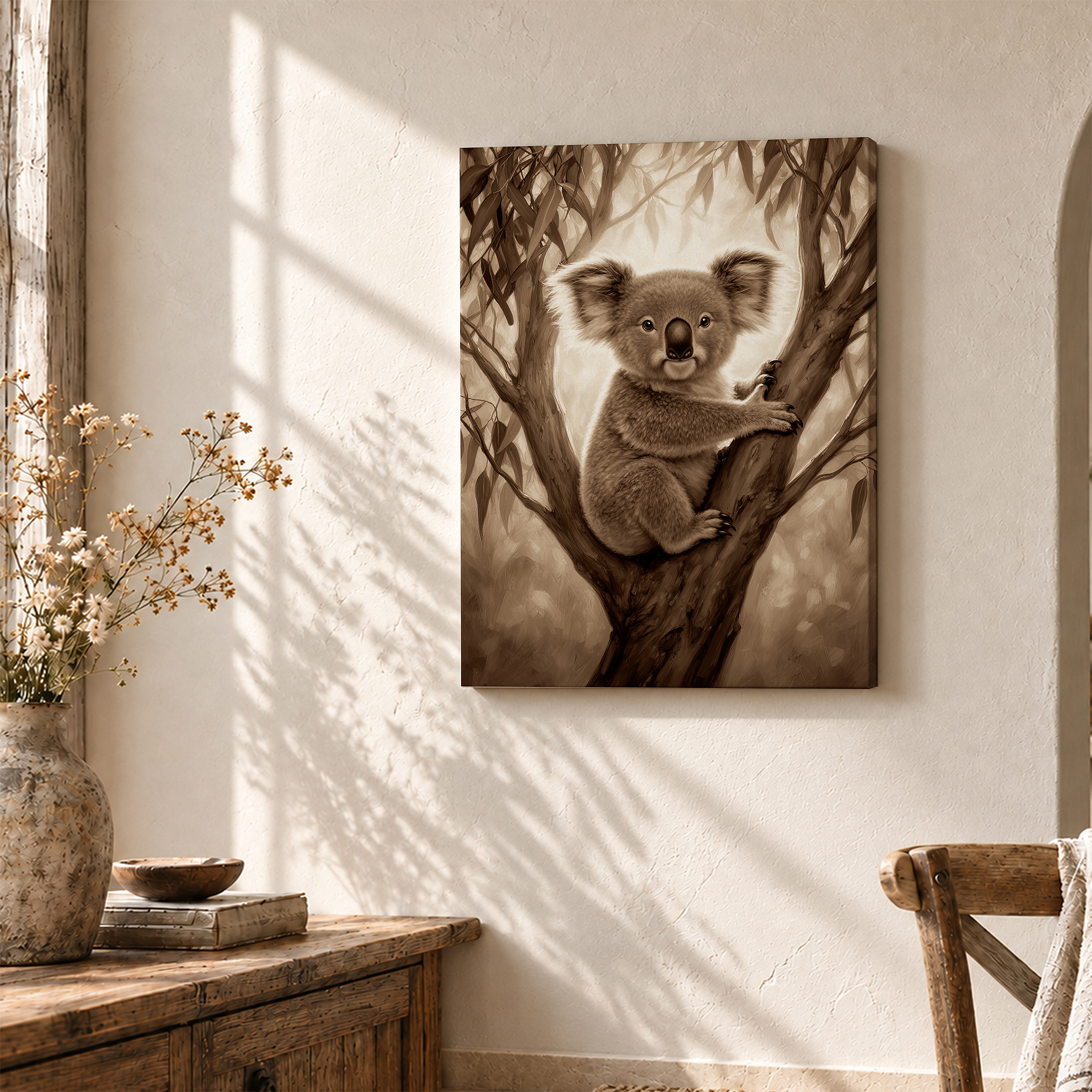 Koala in Tree Sepia Framed Canvas Wall Art - Ready to Hang - Image 3