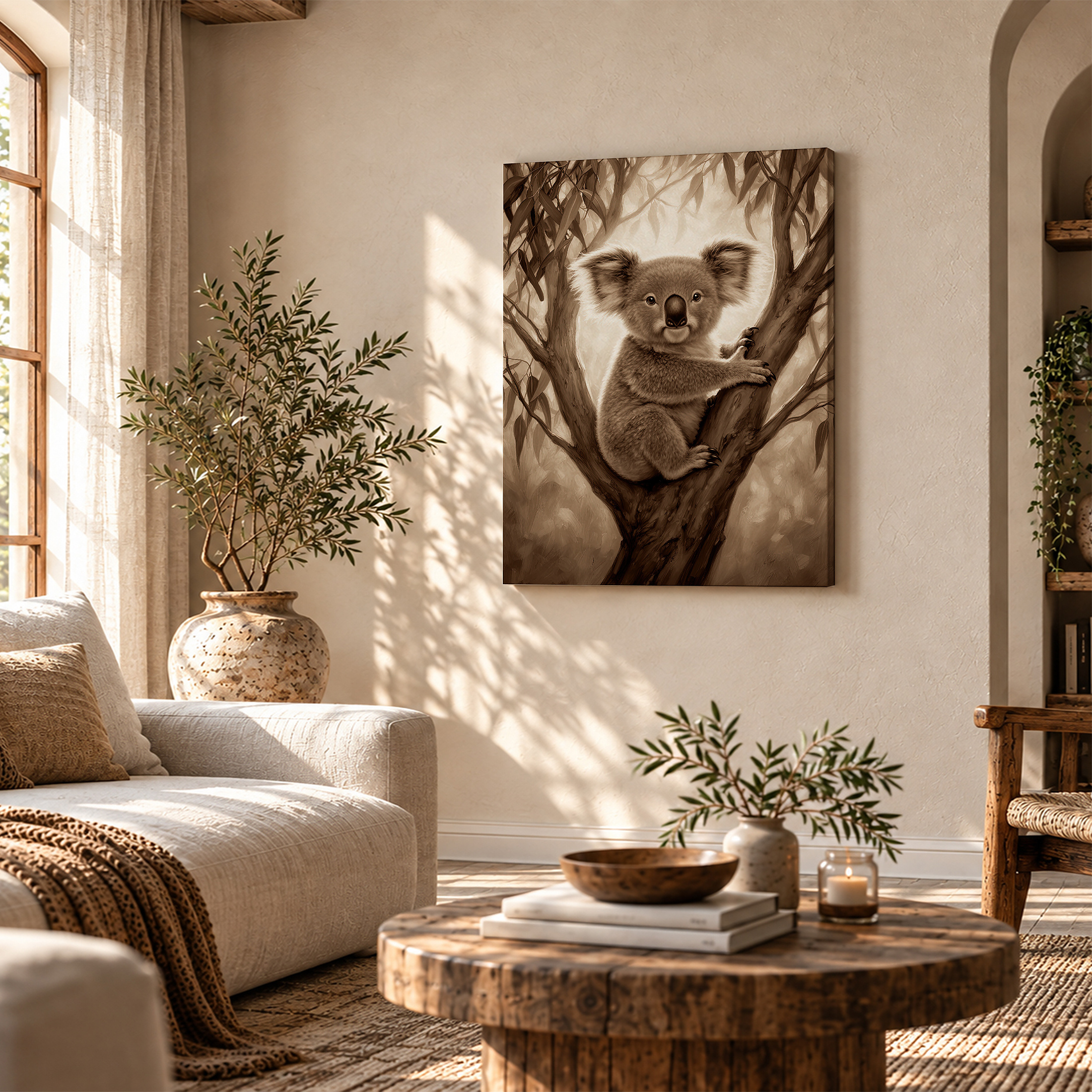 Koala in Tree Sepia Framed Canvas Wall Art - Ready to Hang - Image 4