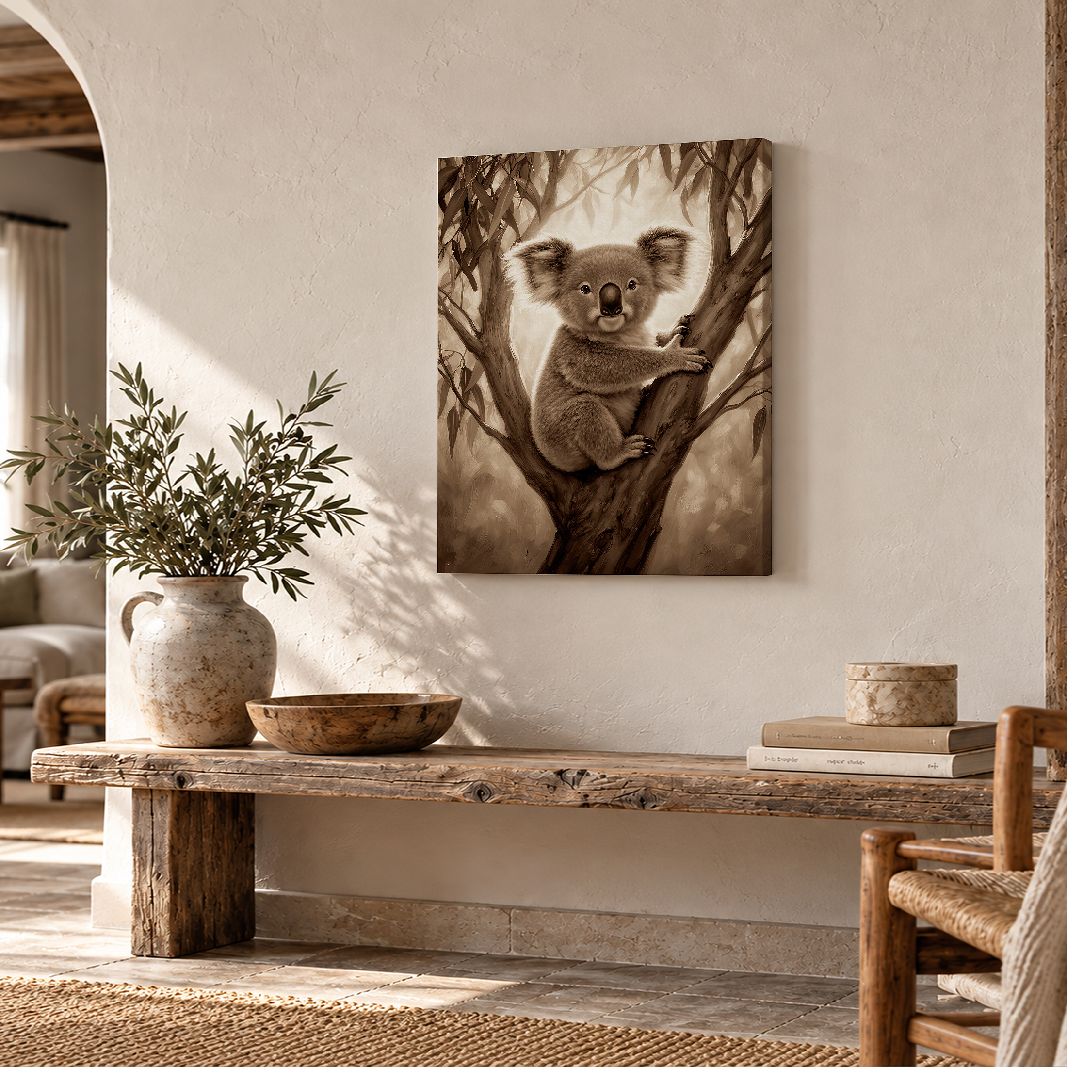Koala in Tree Sepia Framed Canvas Wall Art - Ready to Hang - Image 2