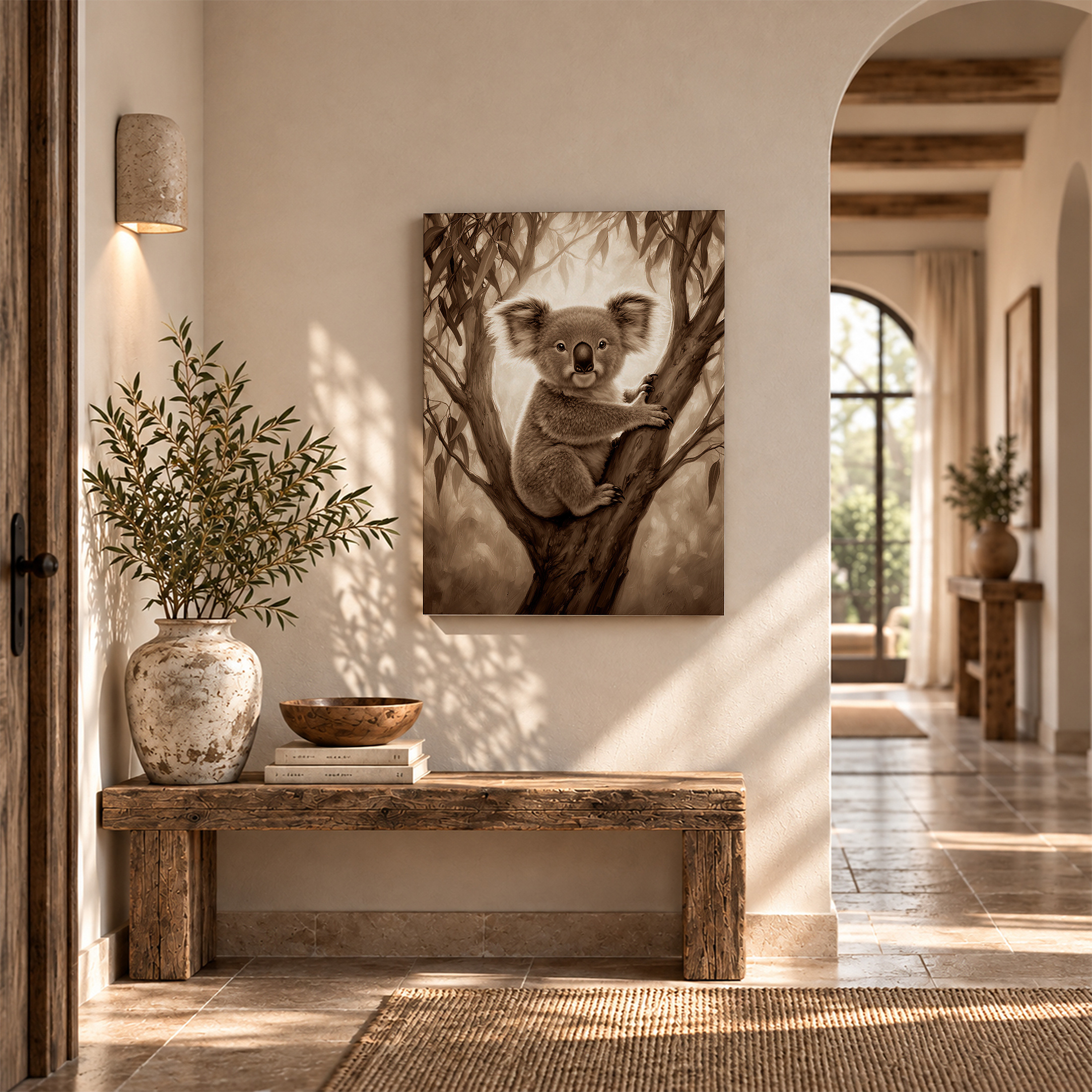 Koala in Tree Sepia Framed Canvas Wall Art - Ready to Hang - Image 6