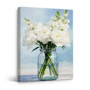 Serene White Flower Garden Framed Canvas Wall Art | Ready to Hang