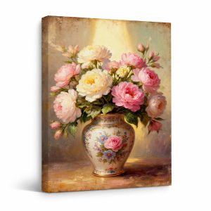 Pink Roses Still Life Framed Canvas Wall Art Ready to Hang