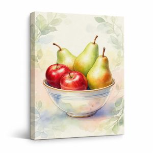 Framed Canvas Wall Art: Fresh Fruit Still Life Watercolor Art