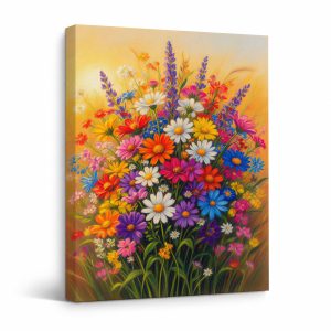 Vibrant Wildflower Bouquet Framed Canvas Wall Art Ready to Hang