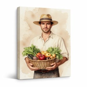 Farmer's Harvest Watercolor Framed Canvas Wall Art