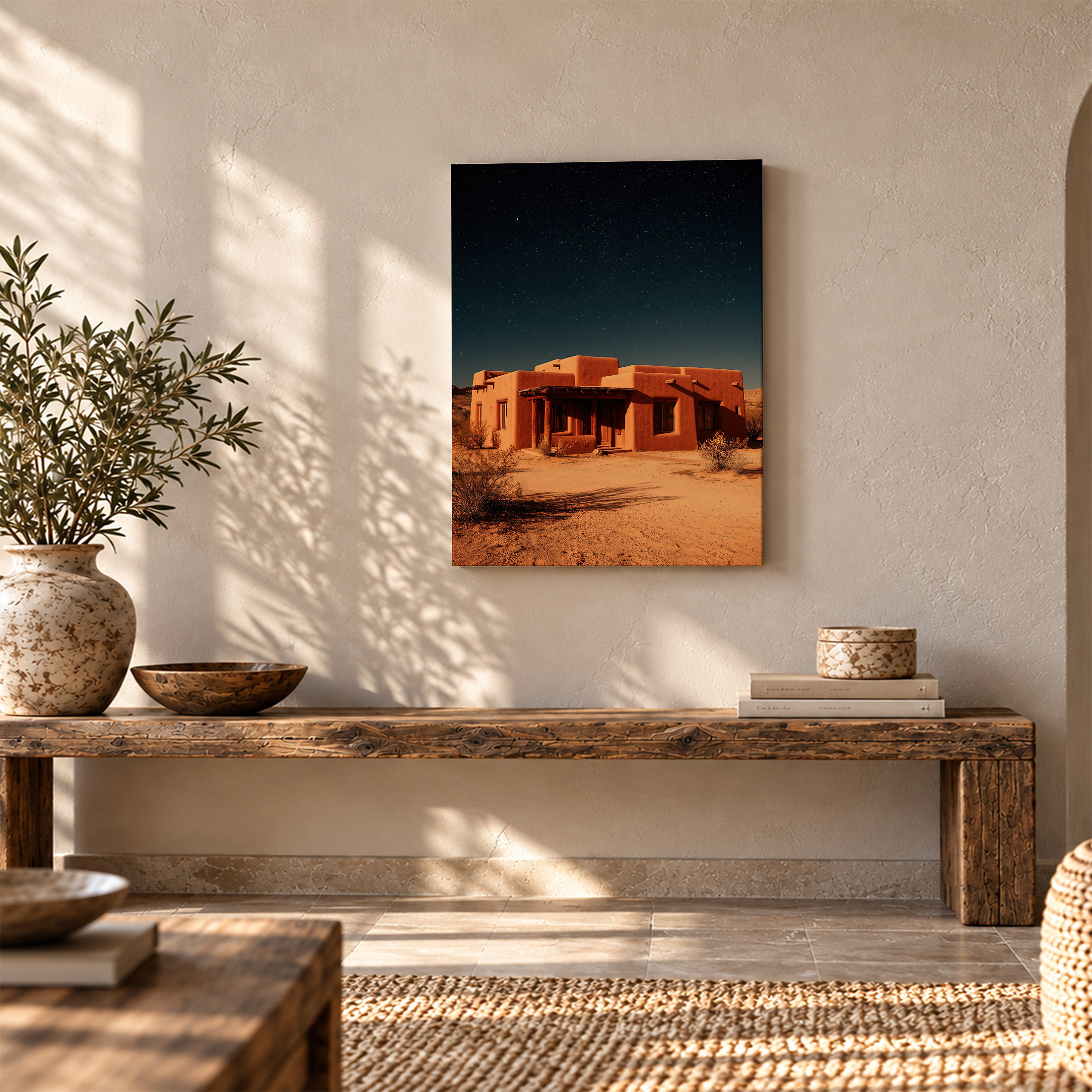 Desert Night Adobe House Framed Canvas Wall Art - Ready to Hang - Image 5