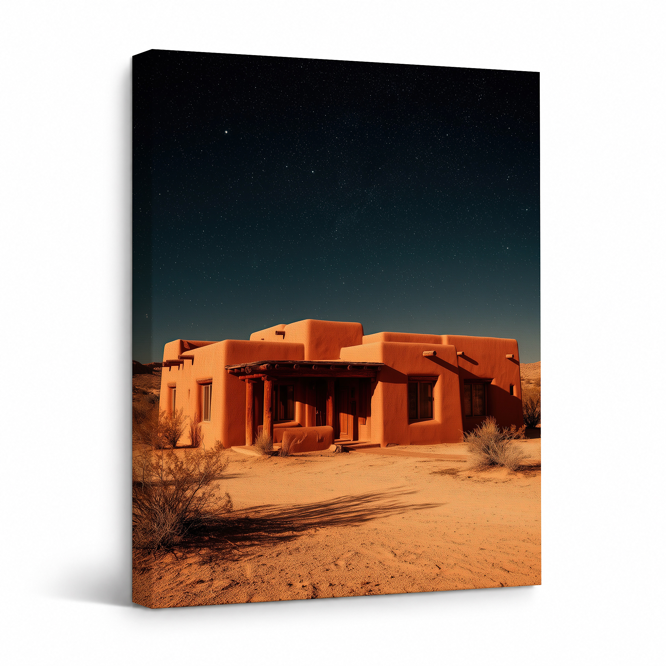 Desert Night Adobe House Framed Canvas Wall Art - Ready to Hang