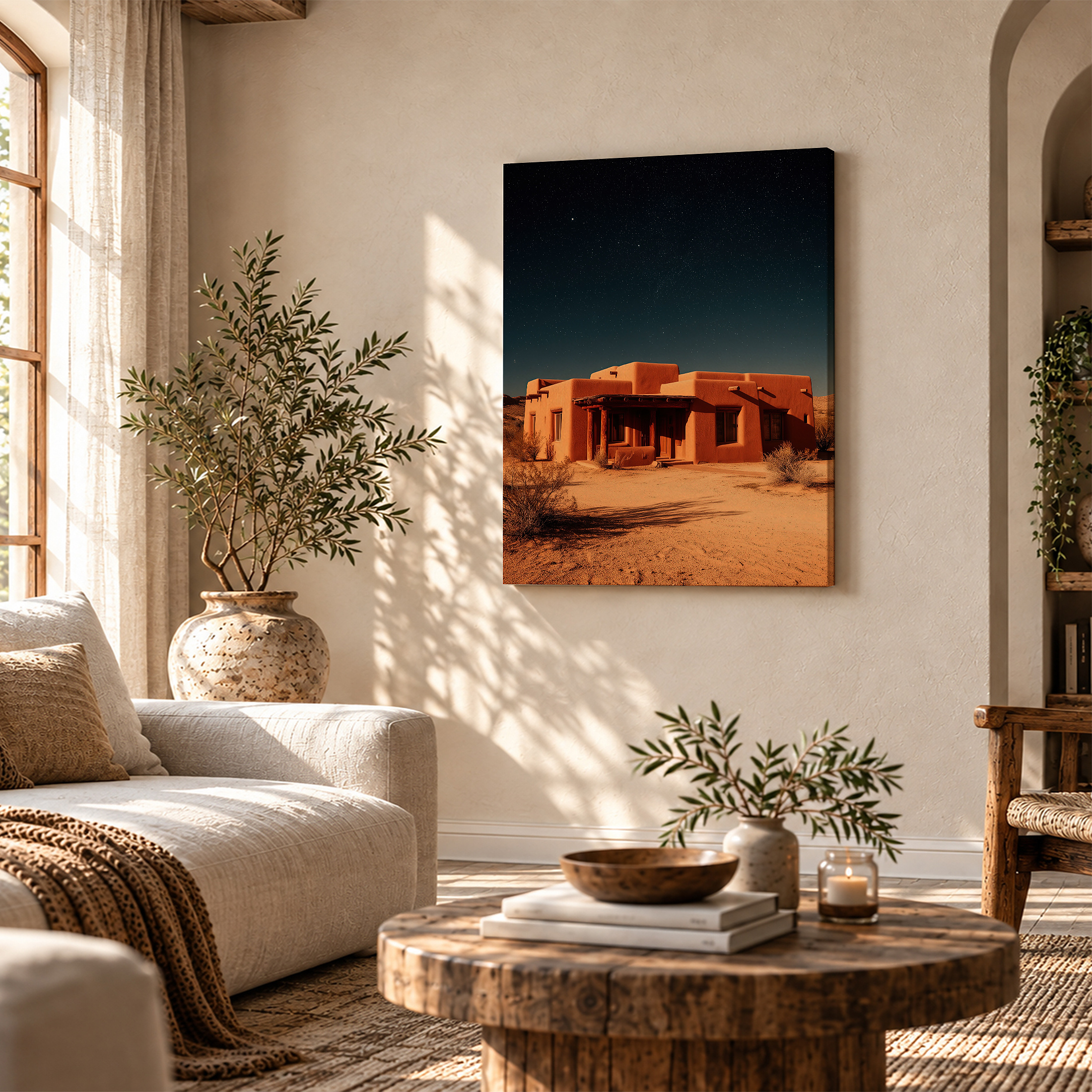 Desert Night Adobe House Framed Canvas Wall Art - Ready to Hang - Image 4