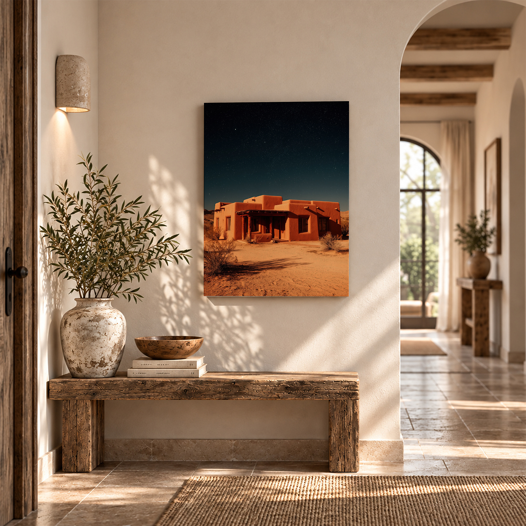 Desert Night Adobe House Framed Canvas Wall Art - Ready to Hang - Image 6