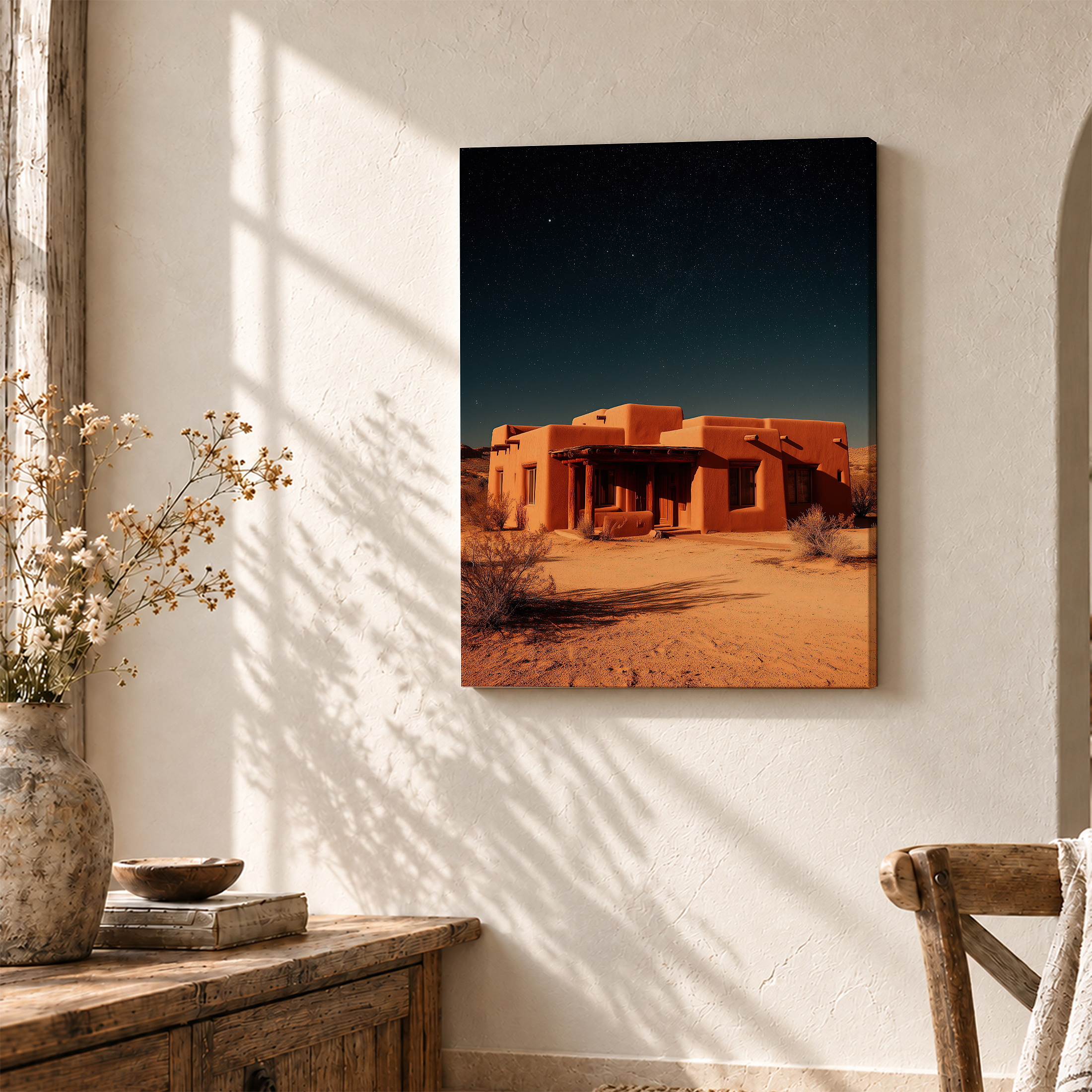 Desert Night Adobe House Framed Canvas Wall Art - Ready to Hang - Image 3