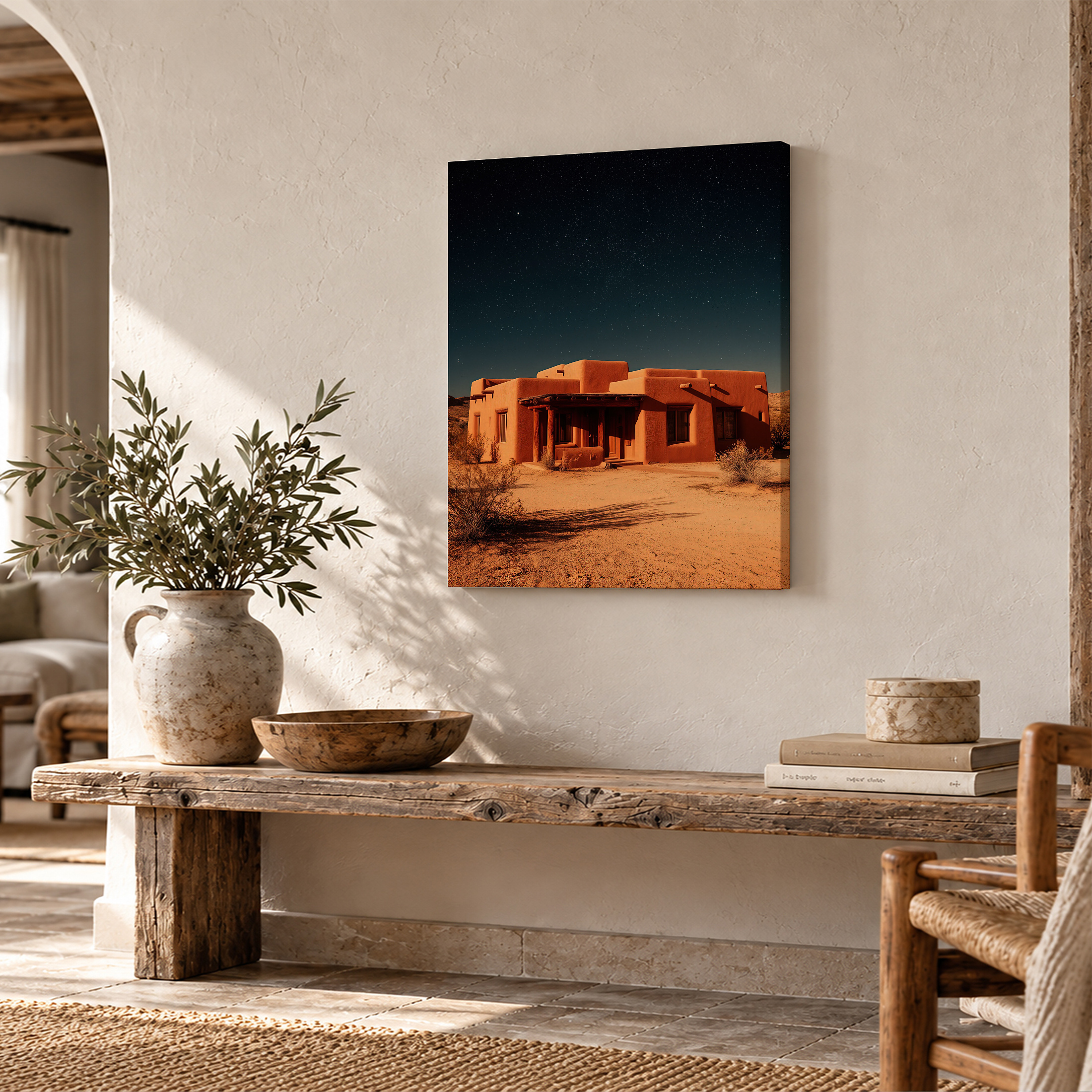 Desert Night Adobe House Framed Canvas Wall Art - Ready to Hang - Image 2