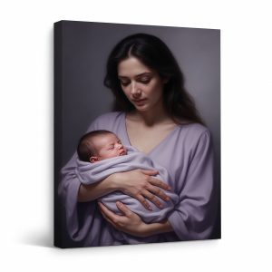 Serene Mother & Baby Portrait Framed Canvas Wall Art