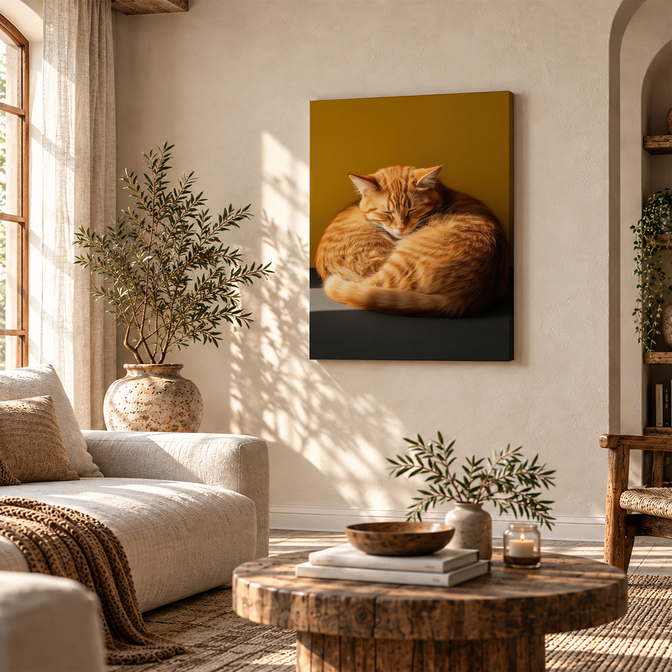 Sleeping Ginger Tabby Cat Framed Canvas Wall Art | Ready to Hang - Image 4