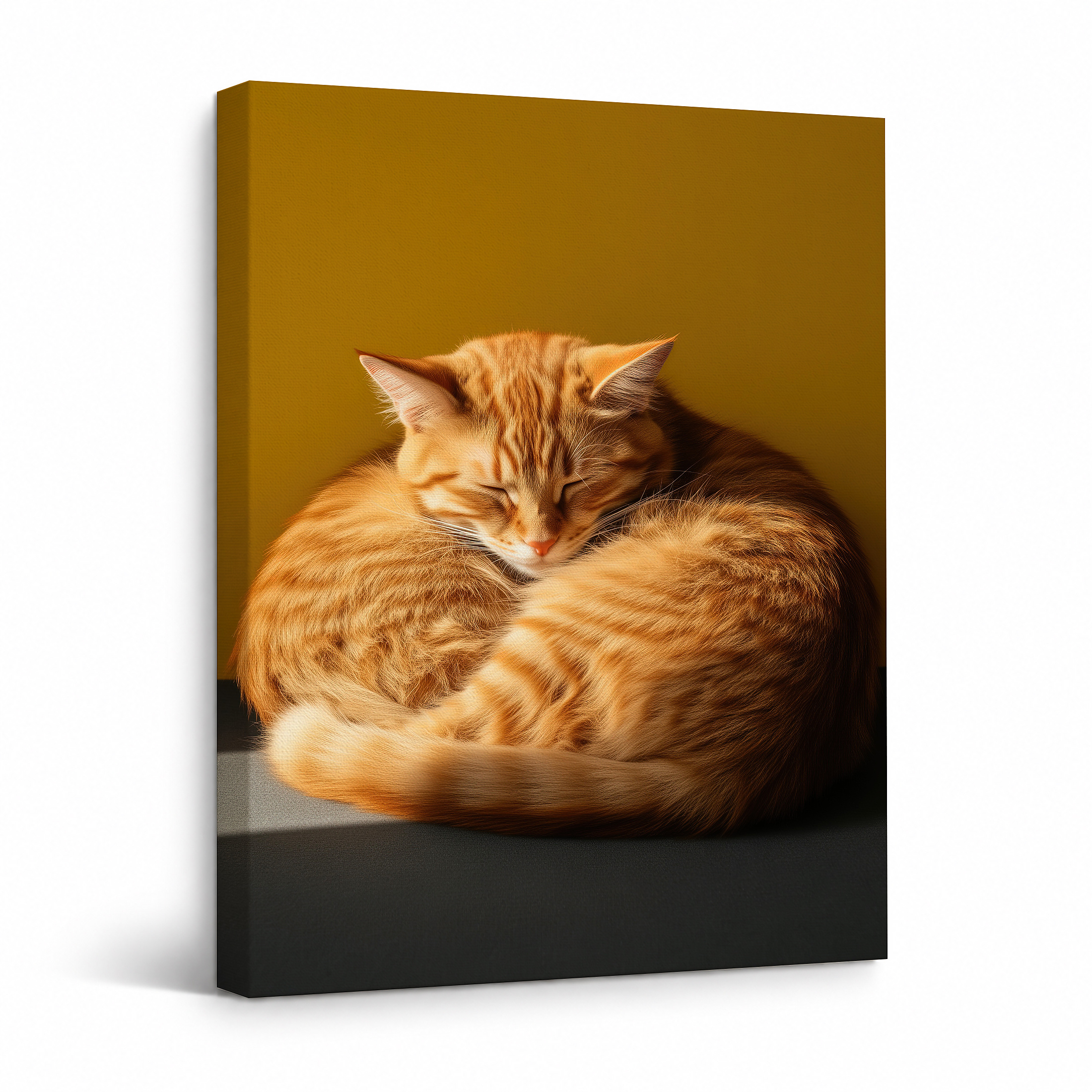 Sleeping Ginger Tabby Cat Framed Canvas Wall Art | Ready to Hang