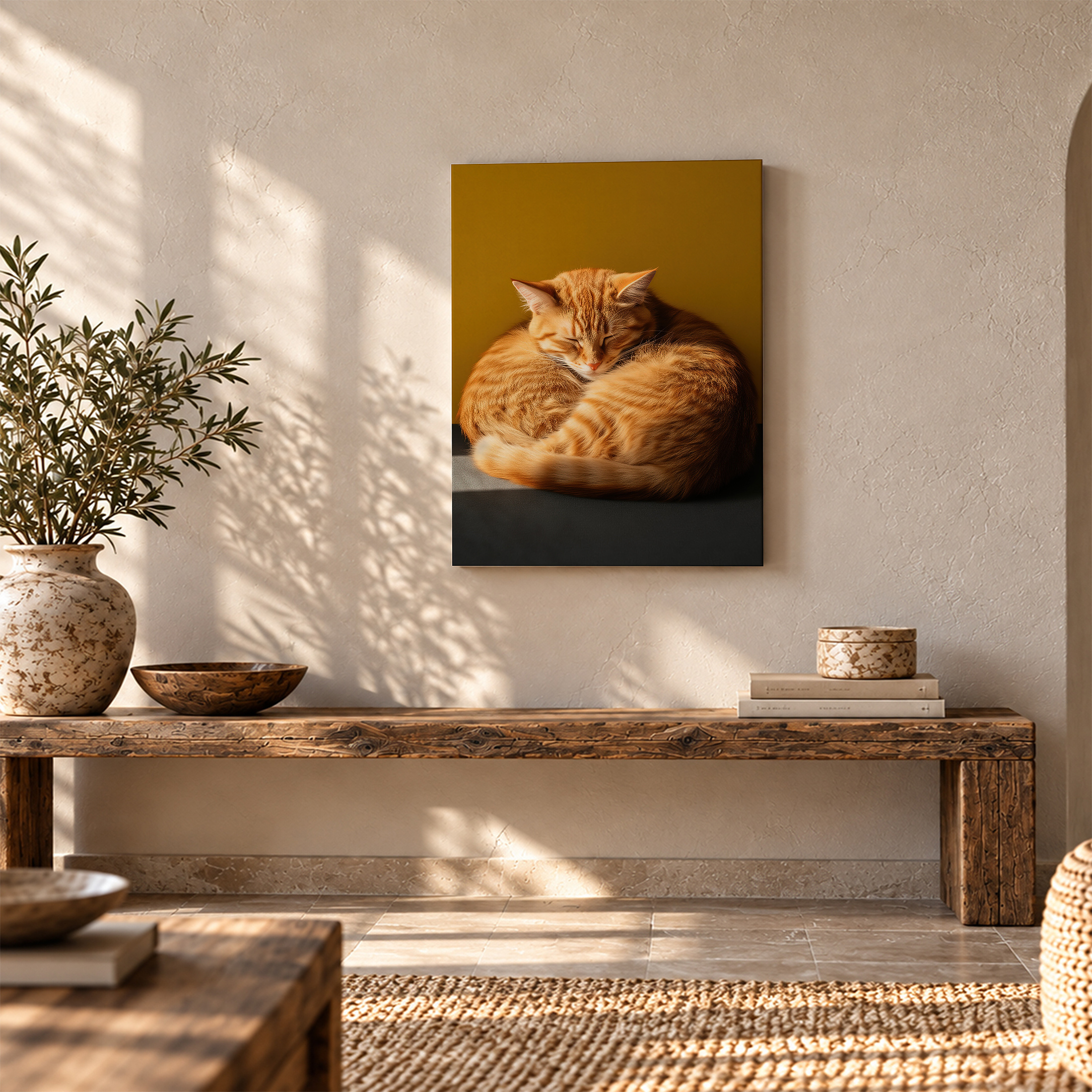 Sleeping Ginger Tabby Cat Framed Canvas Wall Art | Ready to Hang - Image 5