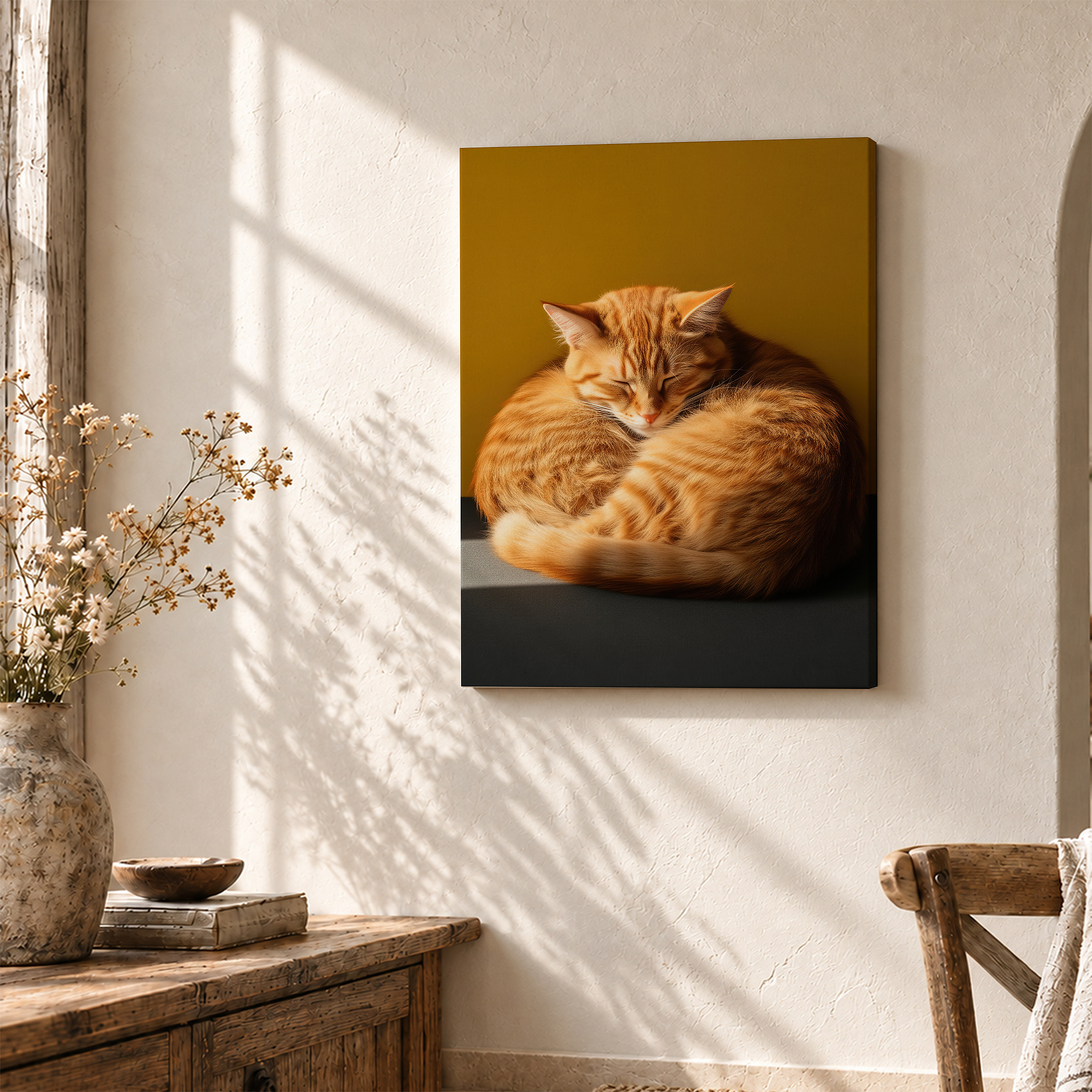 Sleeping Ginger Tabby Cat Framed Canvas Wall Art | Ready to Hang - Image 3