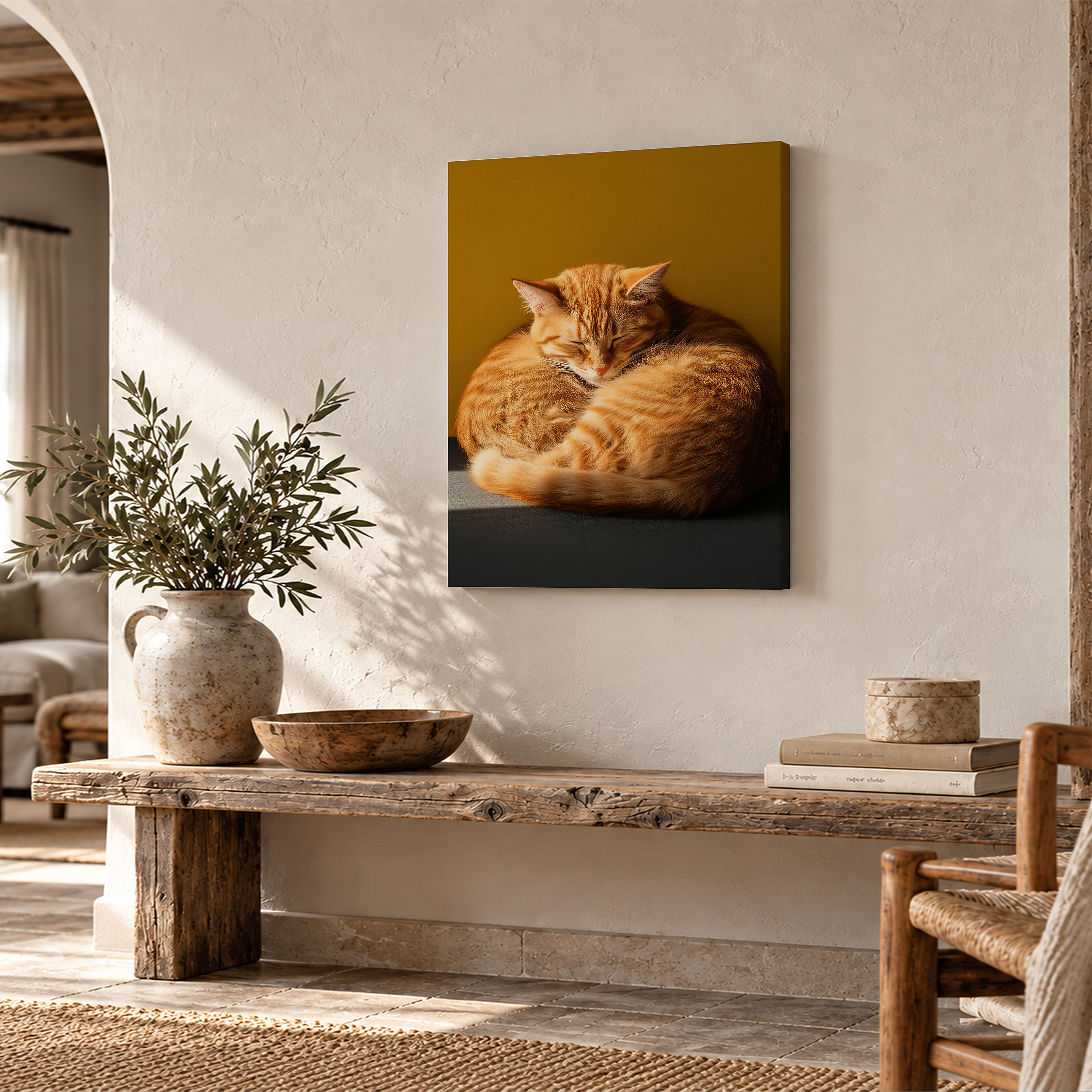 Sleeping Ginger Tabby Cat Framed Canvas Wall Art | Ready to Hang - Image 2
