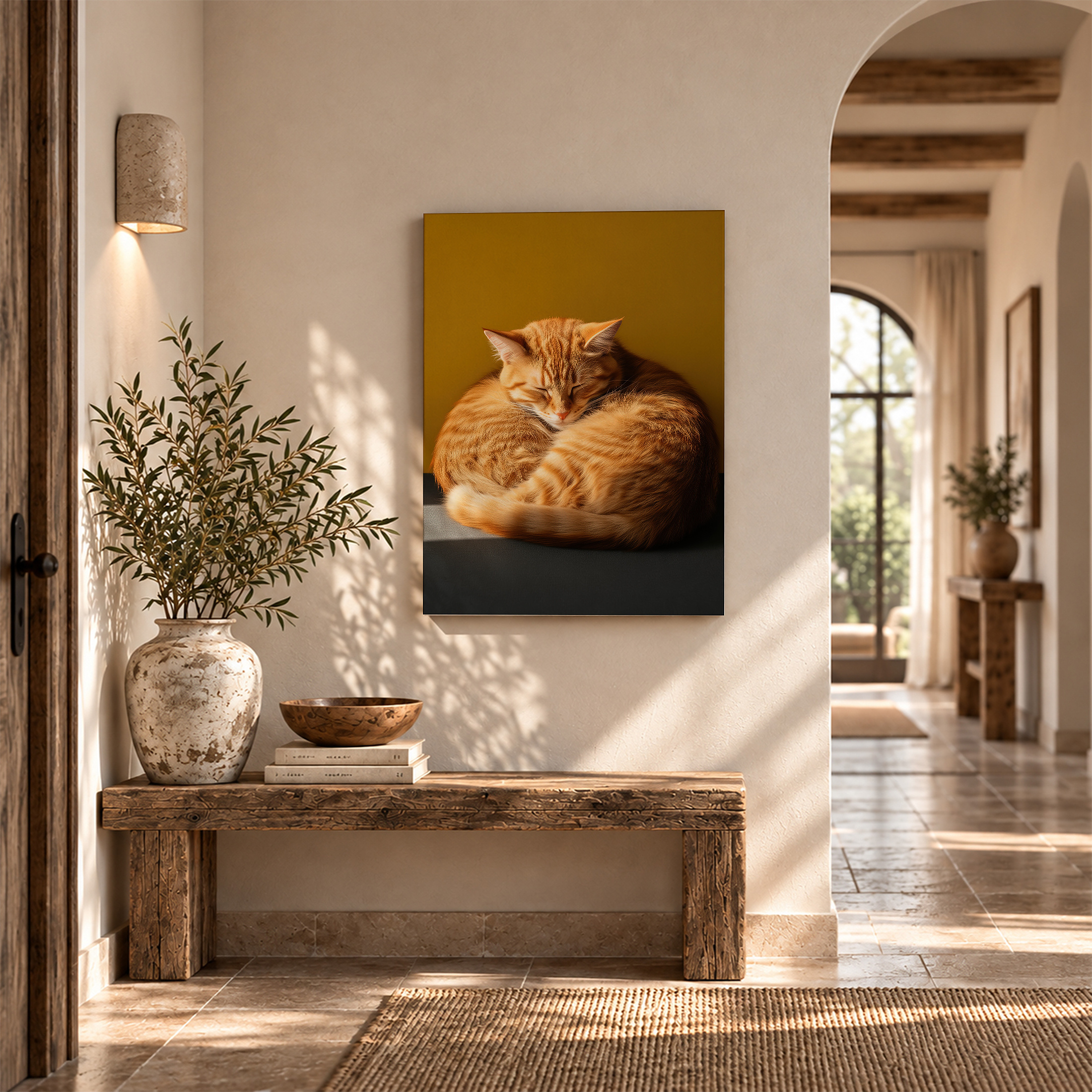 Sleeping Ginger Tabby Cat Framed Canvas Wall Art | Ready to Hang - Image 6