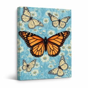 Butterflies & Daisies Framed Canvas Wall Art | Vibrant Nature Decor