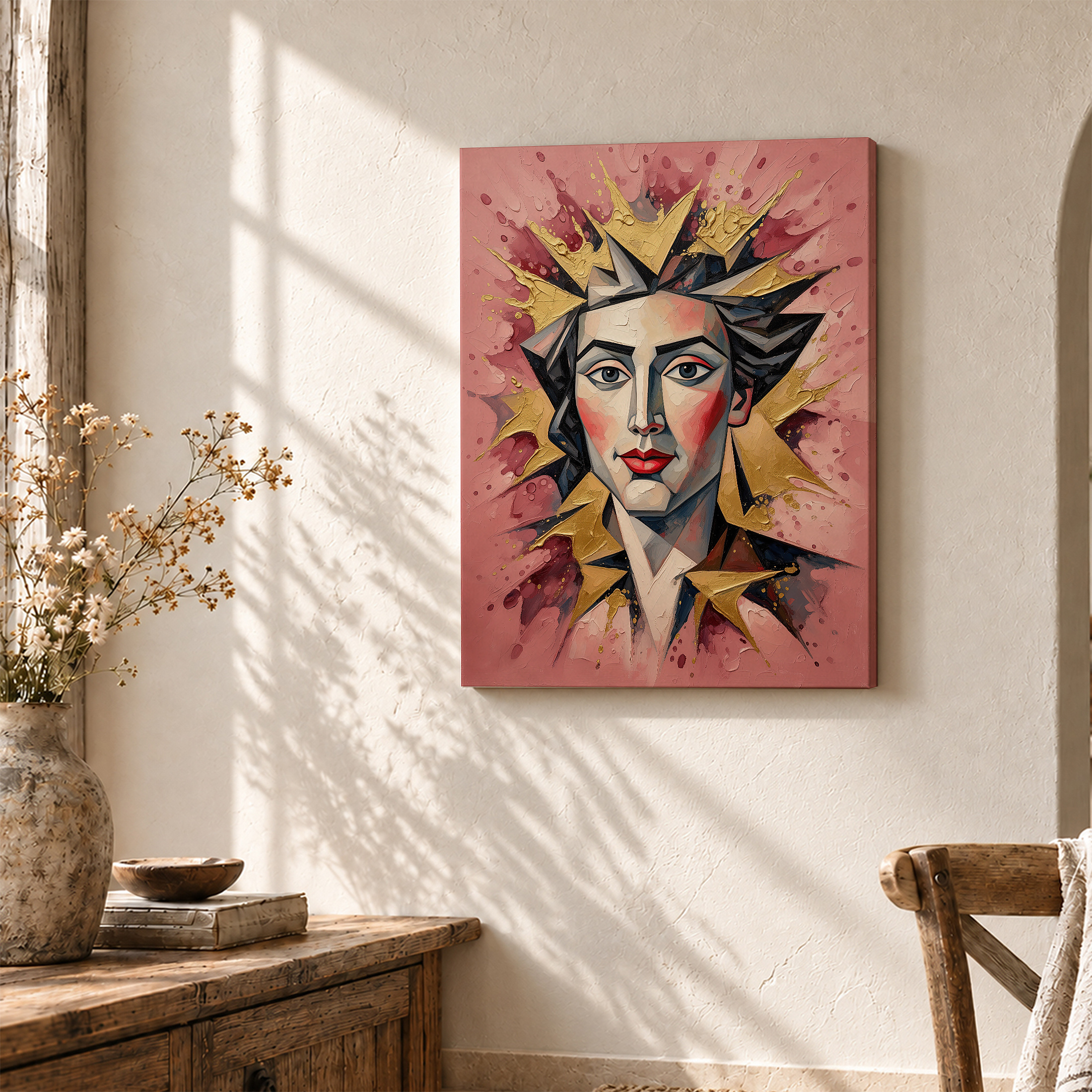 Regal Gold Crown Portrait Framed Canvas Wall Art - Image 3