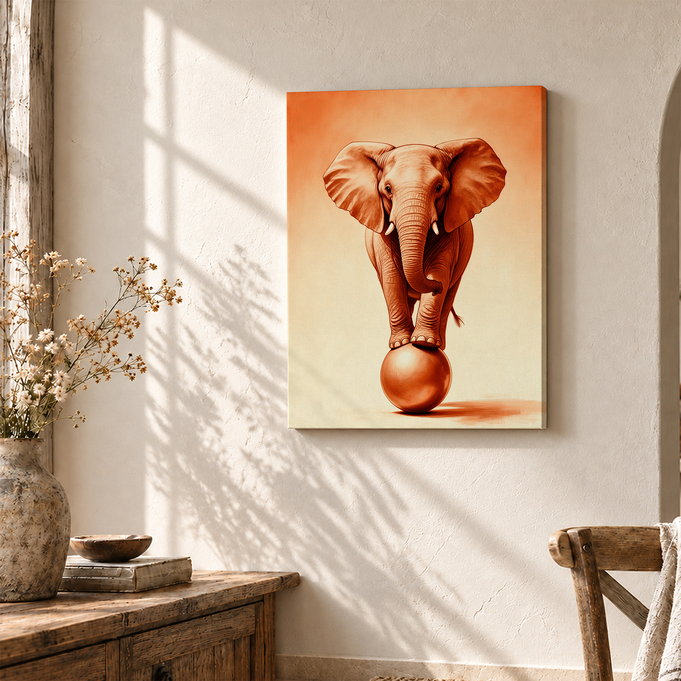 Elephant on Sphere Framed Canvas Wall Art - Image 3