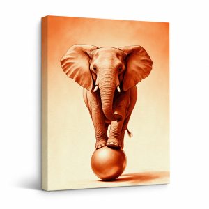 Elephant on Sphere Framed Canvas Wall Art