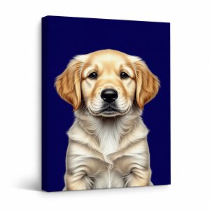 Golden Retriever Puppy Portrait Framed Canvas Wall Art