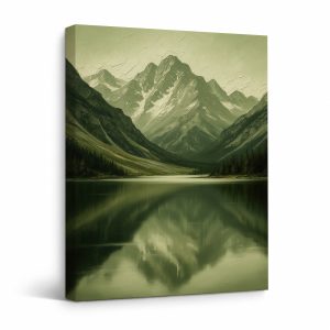 Serene Mountain Lake Reflection Framed Canvas Wall Art - Ready to Hang