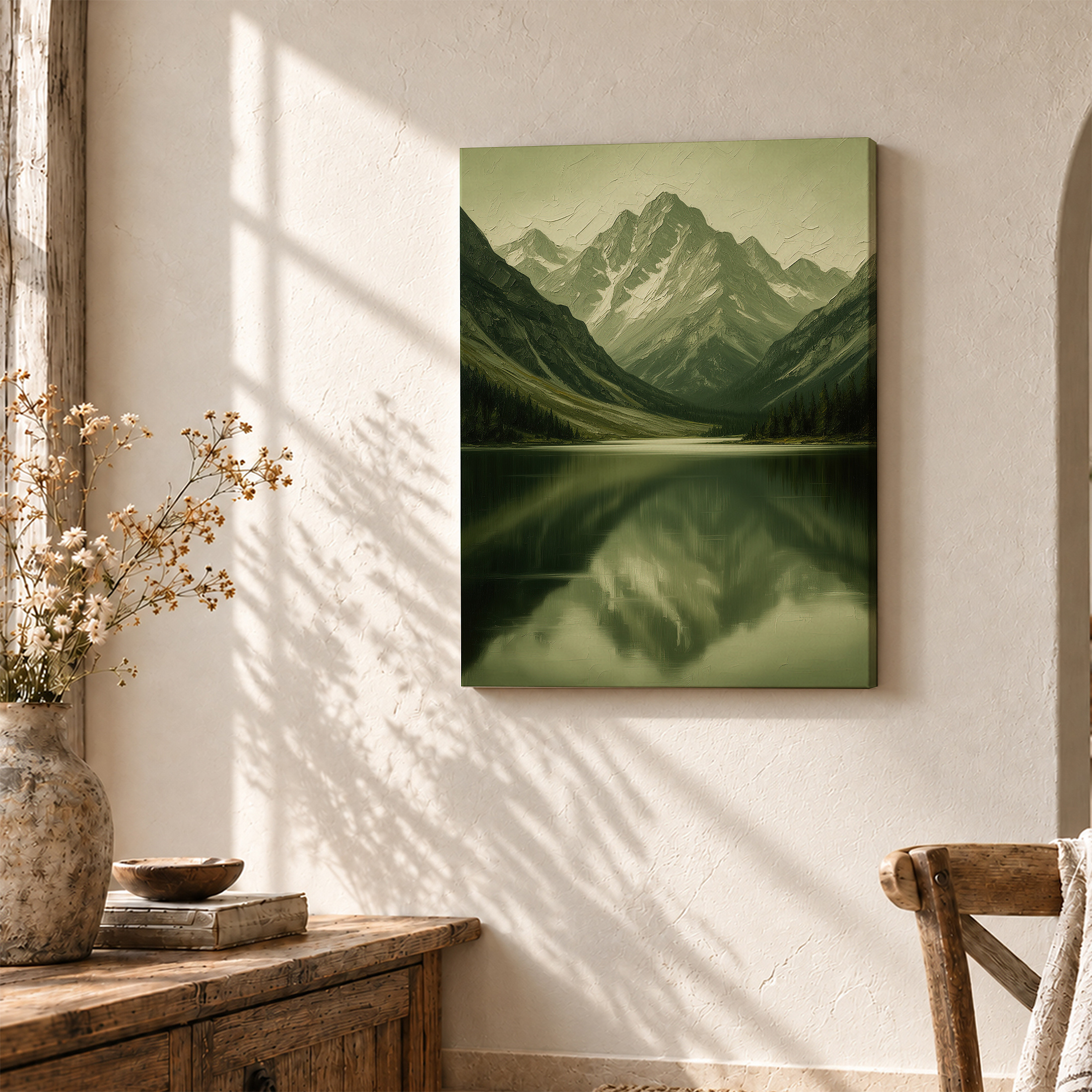 Serene Mountain Lake Reflection Framed Canvas Wall Art - Ready to Hang - Image 3