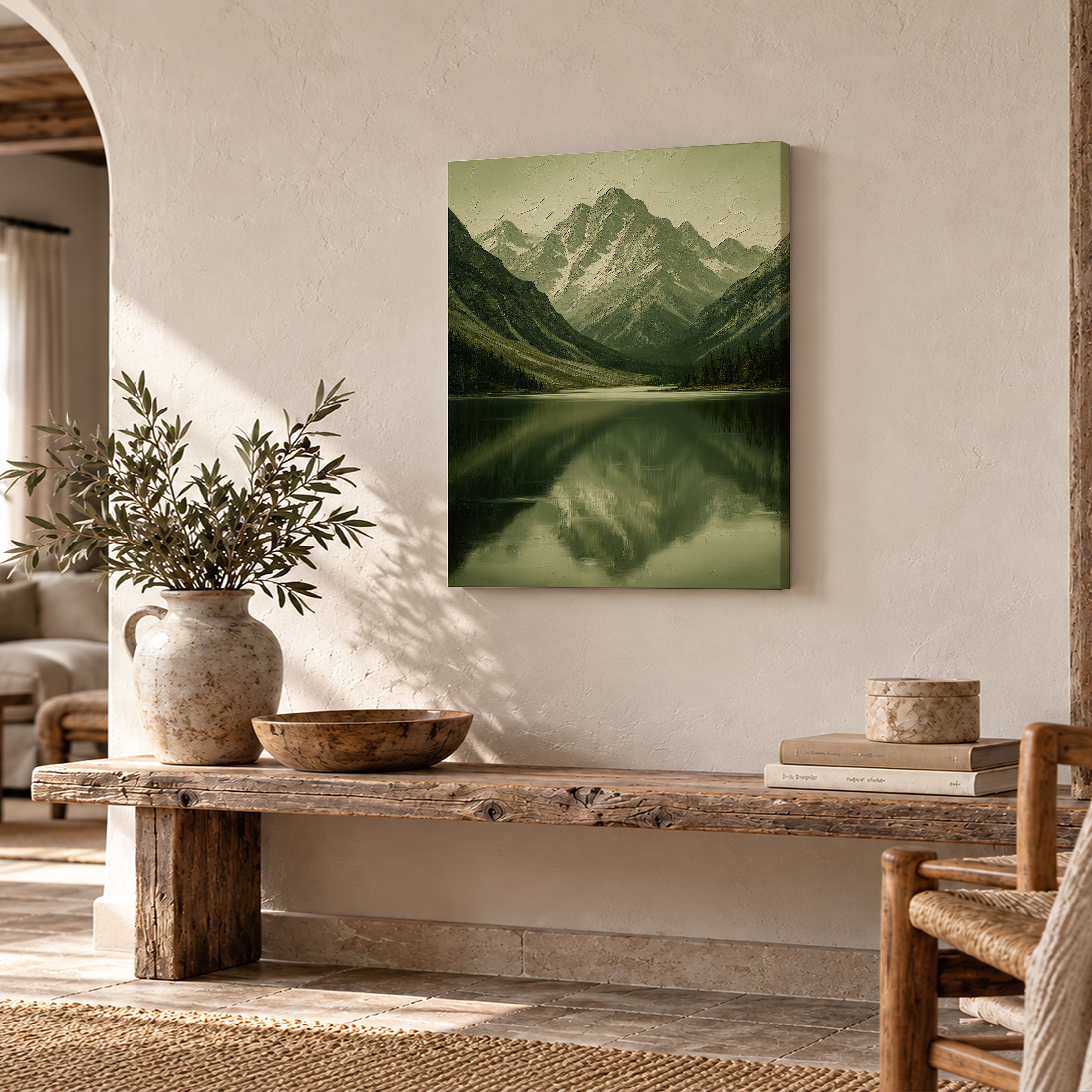 Serene Mountain Lake Reflection Framed Canvas Wall Art - Ready to Hang - Image 2