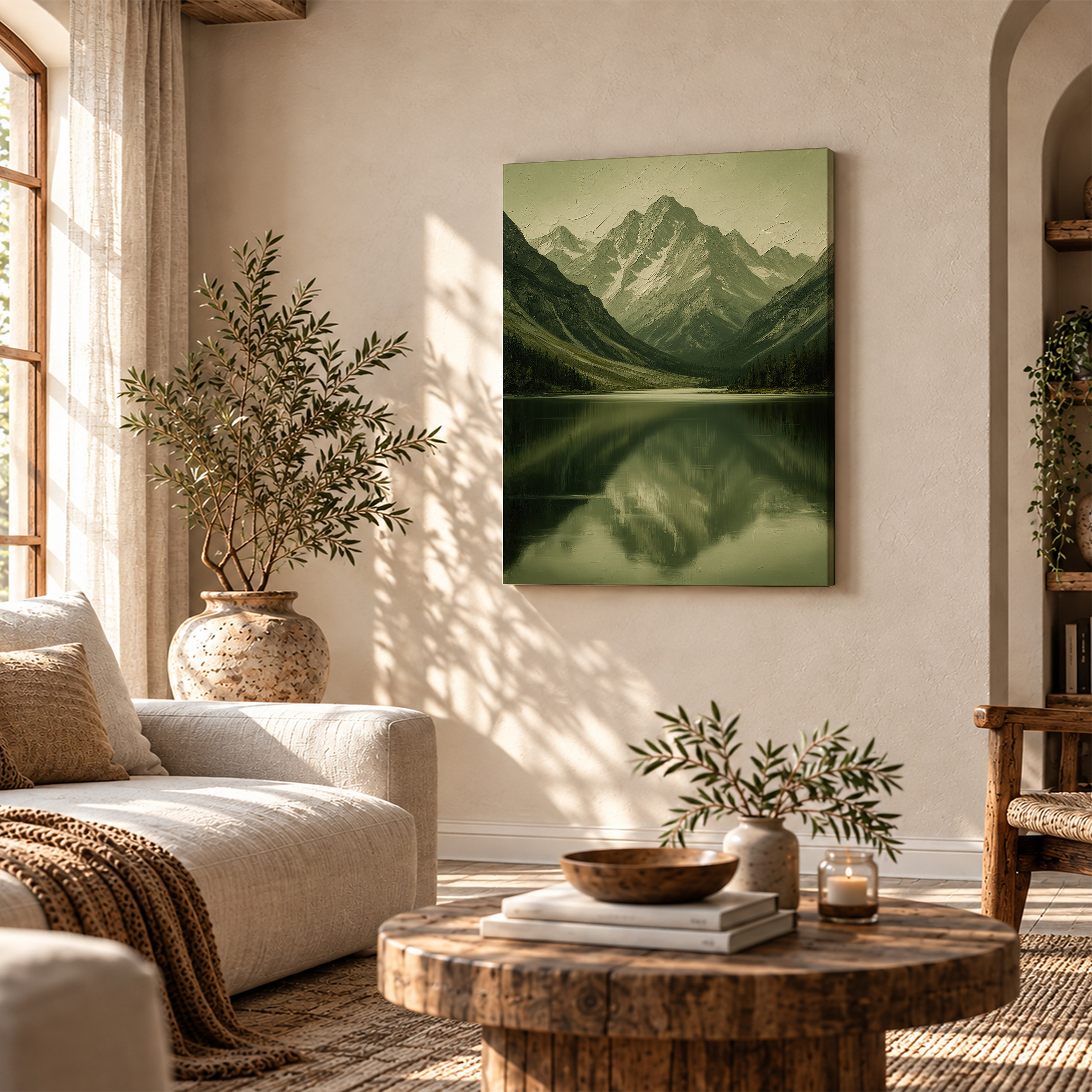 Serene Mountain Lake Reflection Framed Canvas Wall Art - Ready to Hang - Image 4