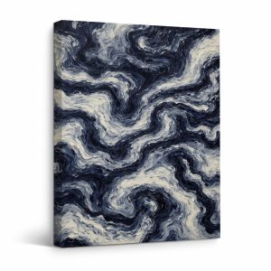 Navy Storm Swirls Framed Canvas Wall Art - Ready to Hang