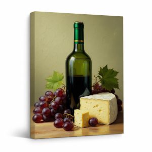 Wine & Cheese Still Life Framed Canvas Wall Art - Ready to Hang