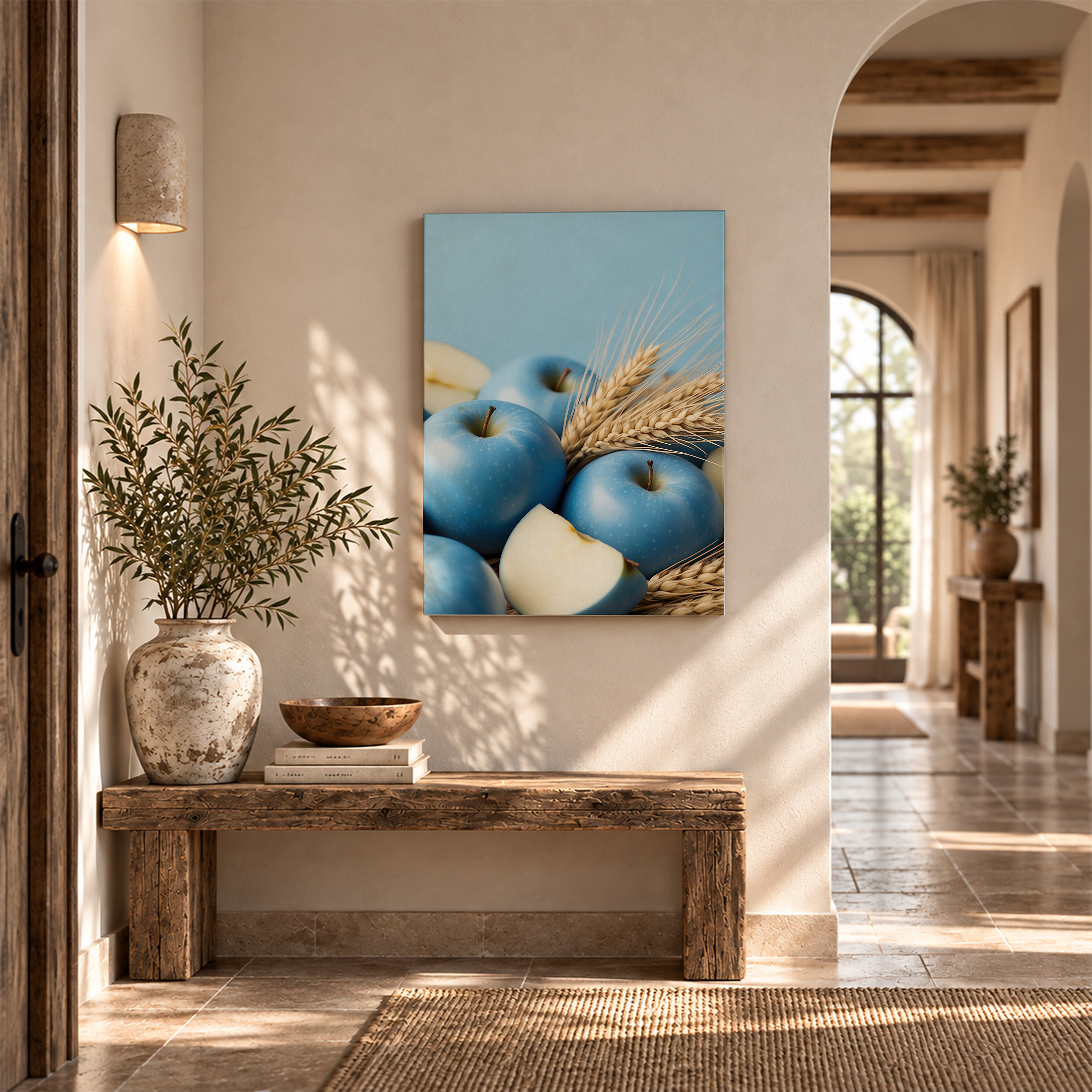 Blue Apples & Wheat Harvest Framed Canvas Wall Art - Ready to Hang - Image 6