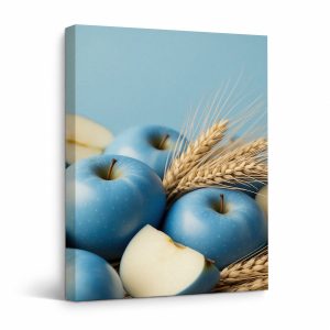 Blue Apples & Wheat Harvest Framed Canvas Wall Art - Ready to Hang