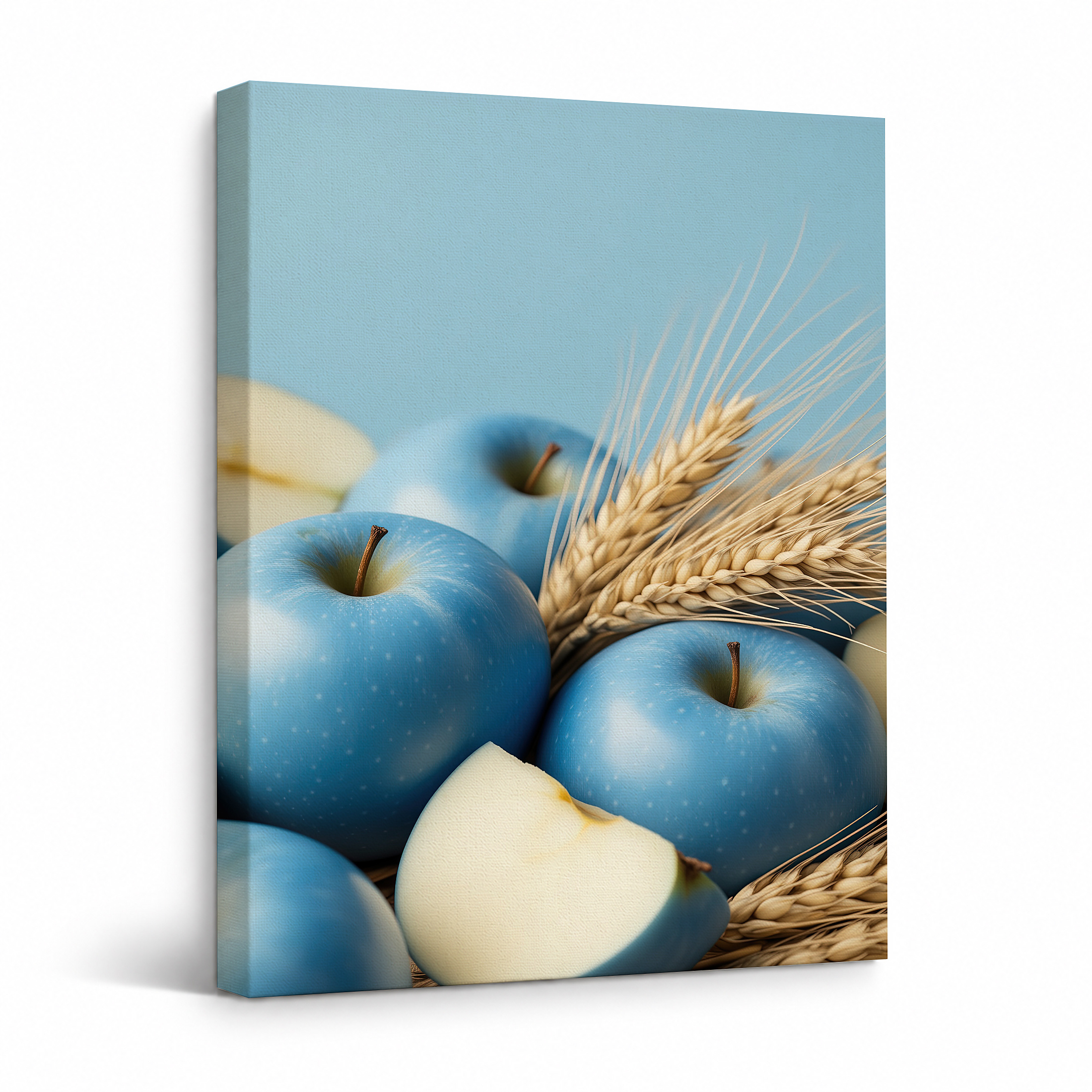 Blue Apples & Wheat Harvest Framed Canvas Wall Art - Ready to Hang