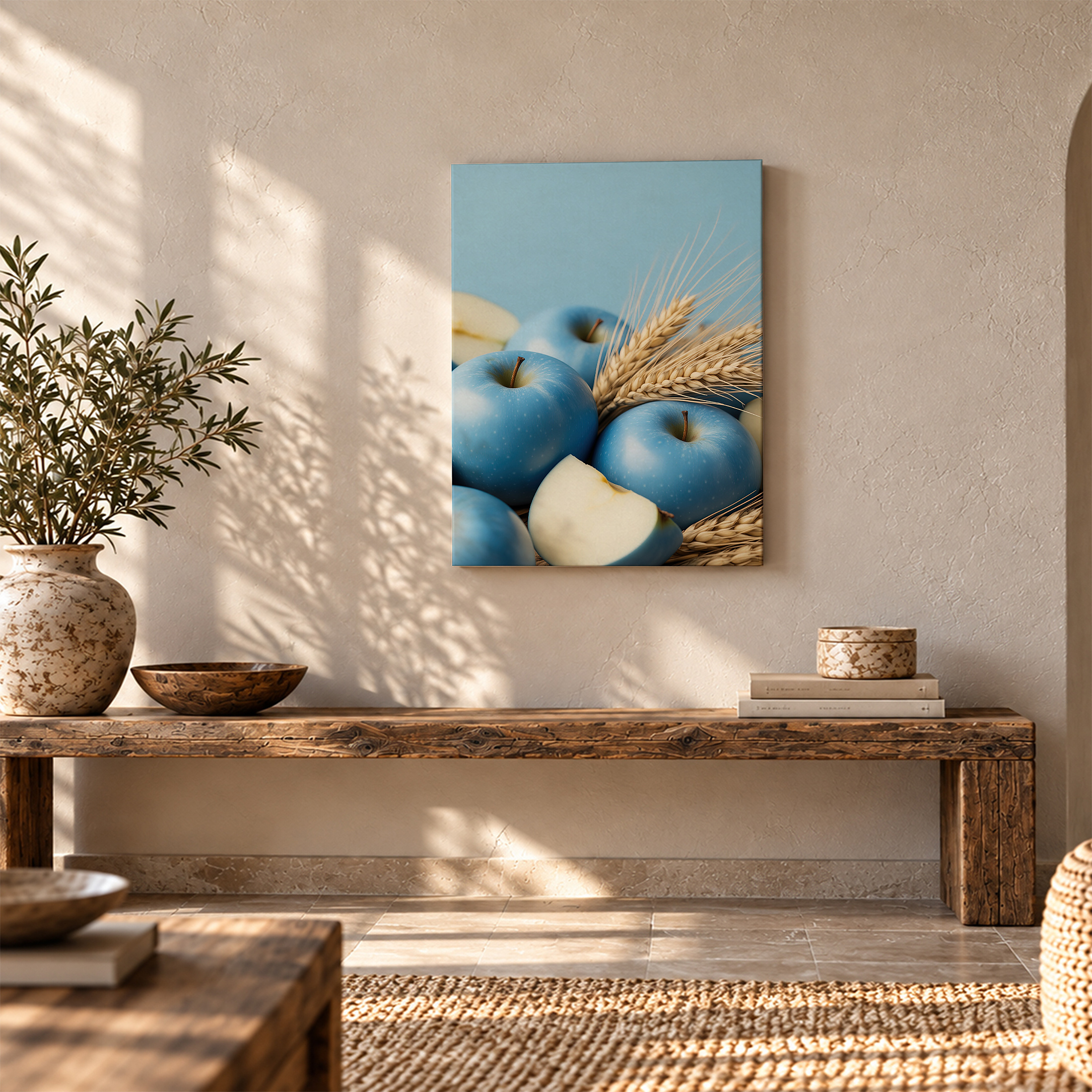 Blue Apples & Wheat Harvest Framed Canvas Wall Art - Ready to Hang - Image 5