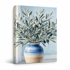 Serene Olive Branch Framed Canvas Wall Art | Ready to Hang Decor