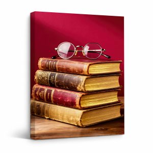 Vintage Books & Glasses Framed Canvas Wall Art | Ready to Hang