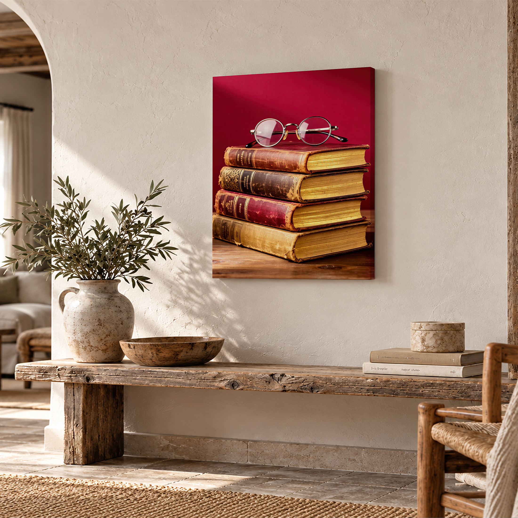 Vintage Books & Glasses Framed Canvas Wall Art | Ready to Hang - Image 2