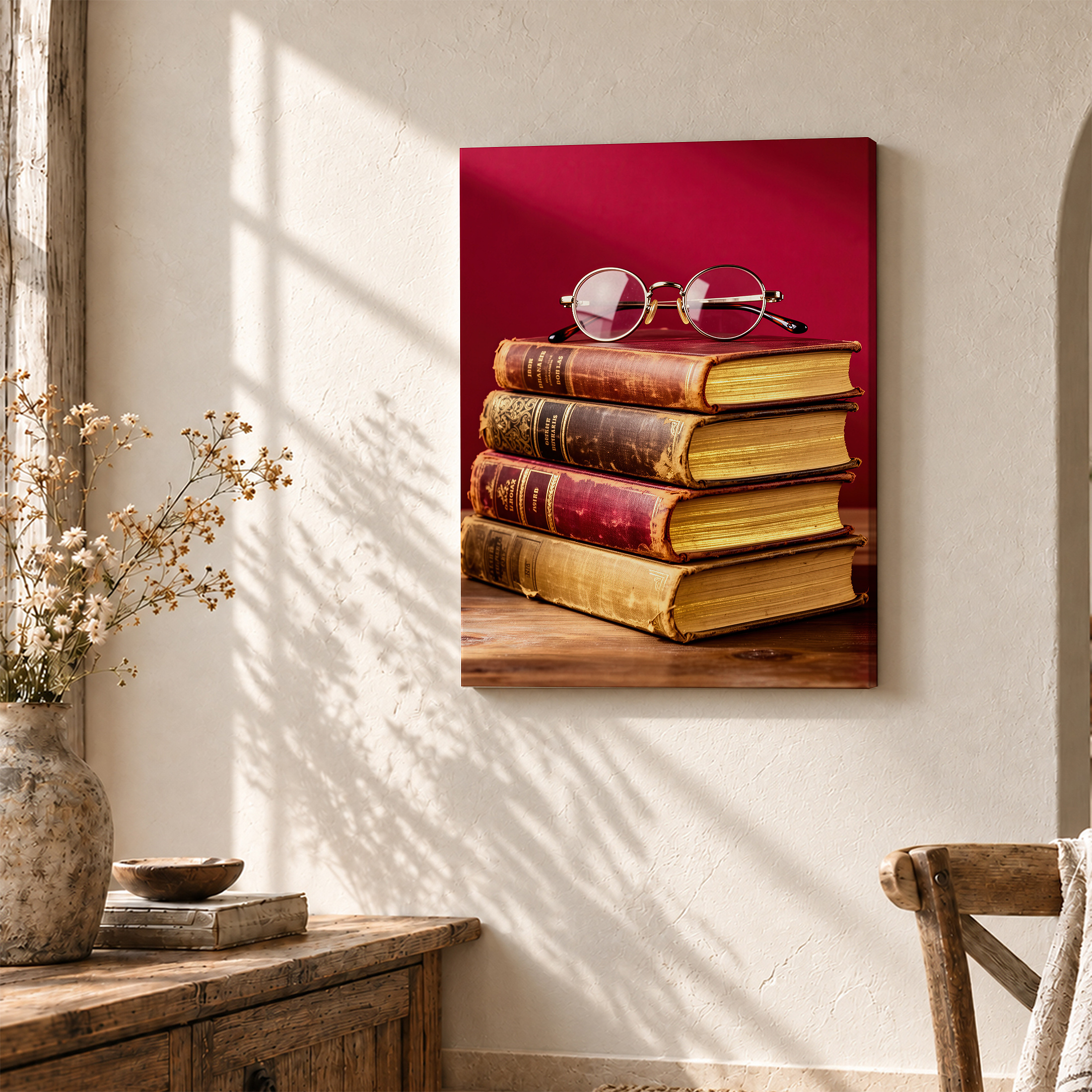 Vintage Books & Glasses Framed Canvas Wall Art | Ready to Hang - Image 3
