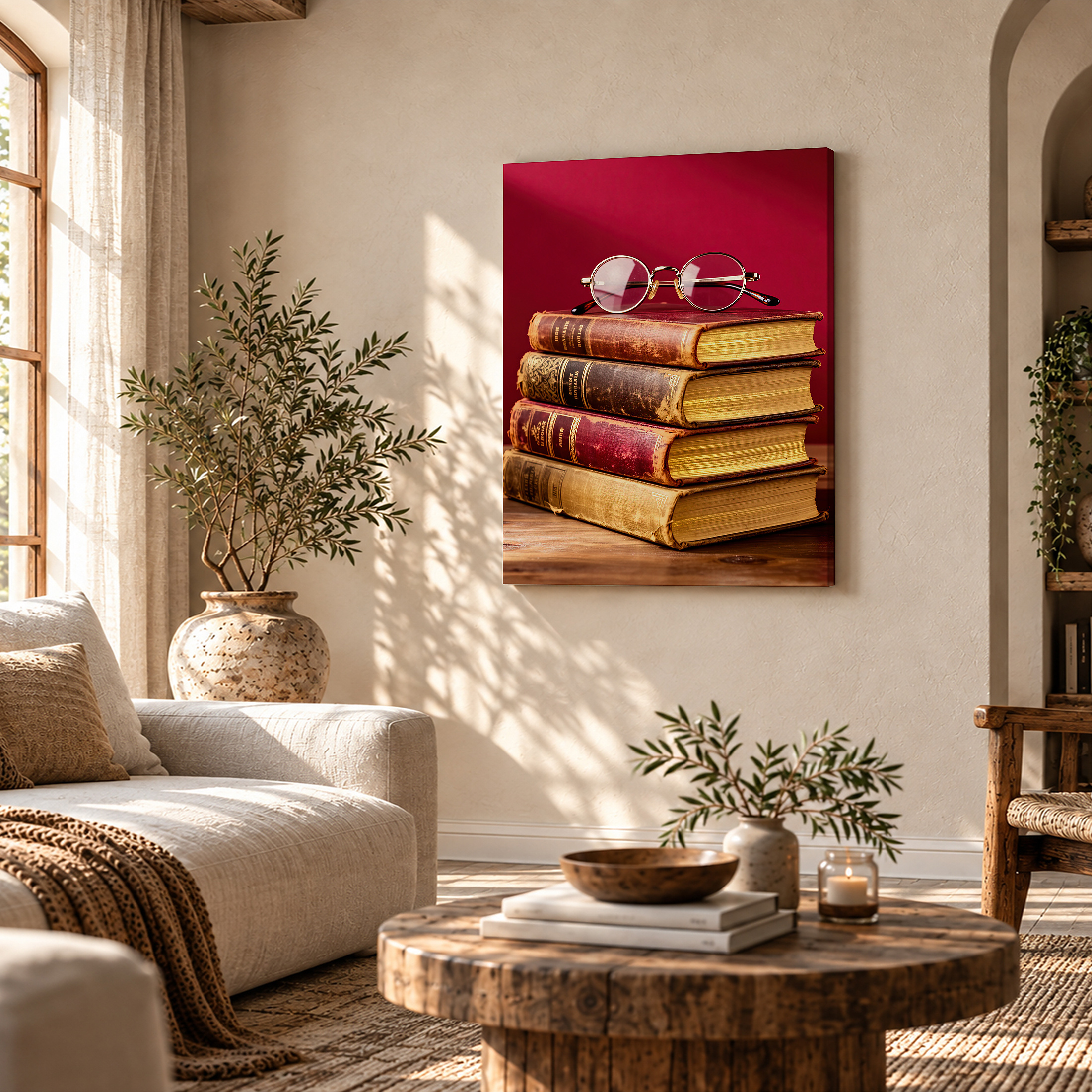 Vintage Books & Glasses Framed Canvas Wall Art | Ready to Hang - Image 4