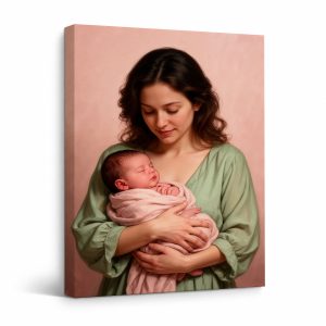Mother & Newborn Serenity Framed Canvas Wall Art - Ready to Hang