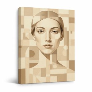 Geometric Beige Portrait Framed Canvas Wall Art | Modern Home Decor